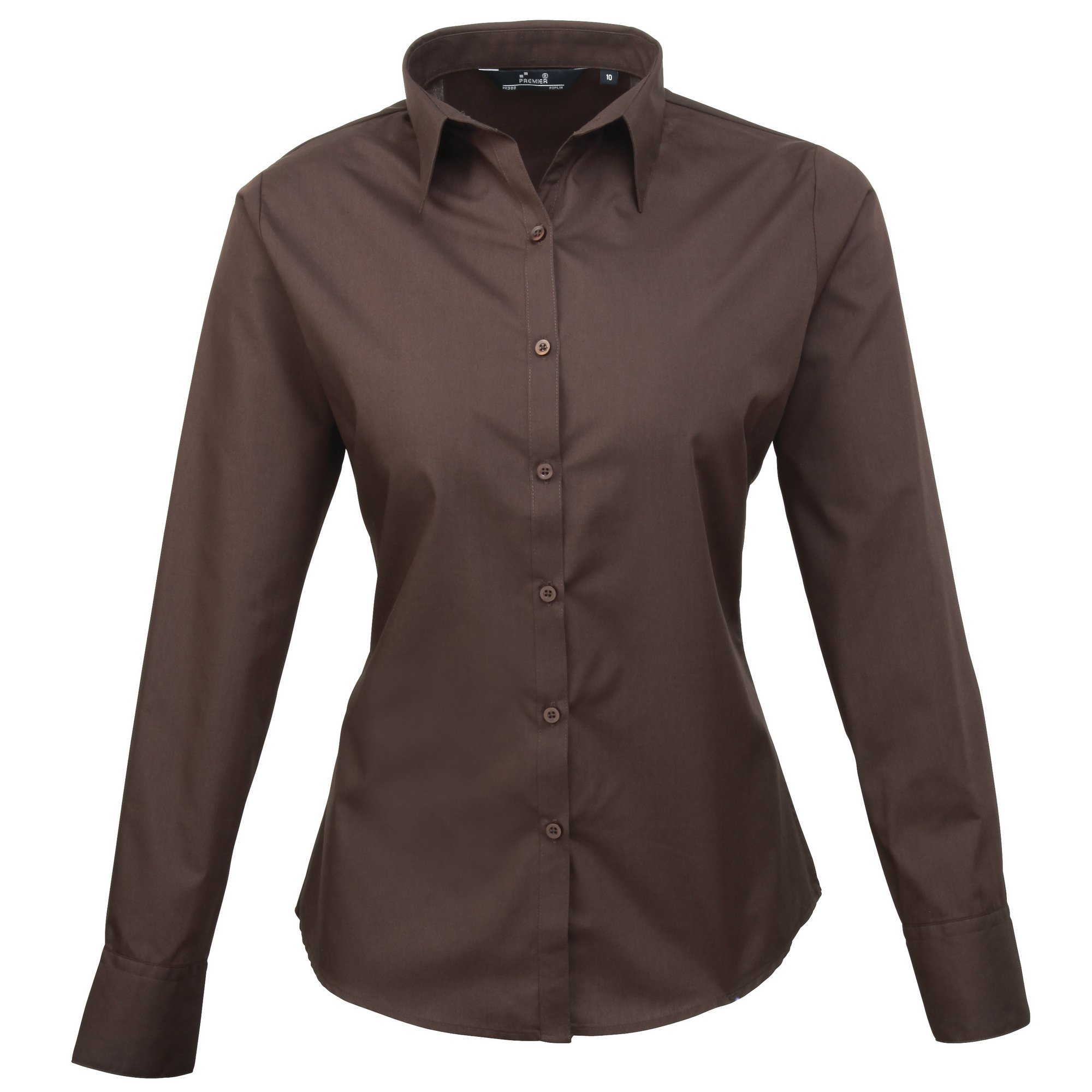 Premier Women's Brown Fitness Poplin Long Sleeve Blouse Regular Fit Long Sleeve Blouse, (Brown), 6(Manufacturer Size:6)