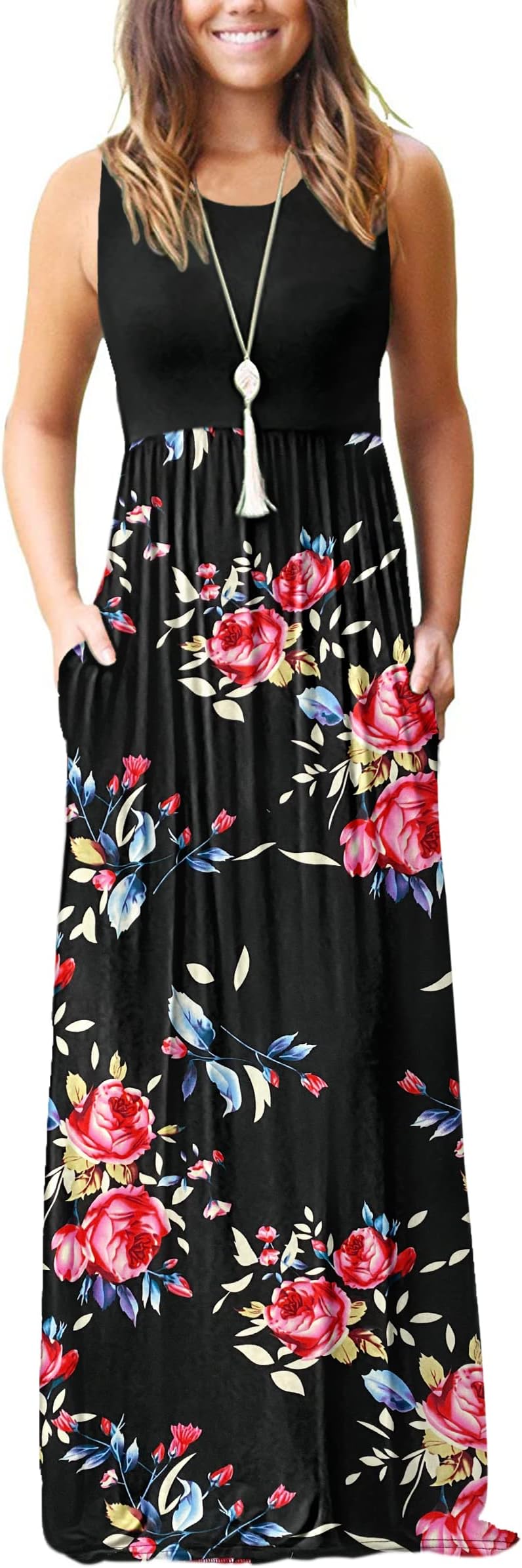 Women's Summer Sleeveless Loose Plain Casual Long Maxi Dresses