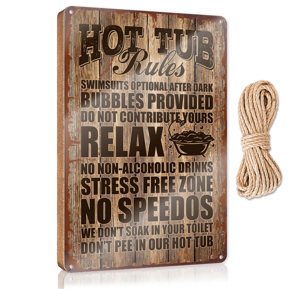 Helioforge Men's One Color Fun Signs For Home Decor Funny Hot Tub Rules Wooden Sign(23X35cm)