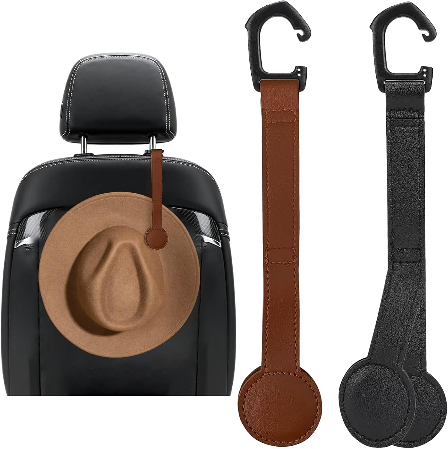 2 Pack Magnetic Cowboy Hat Holder for Truck Car, Leather Headrest Clip