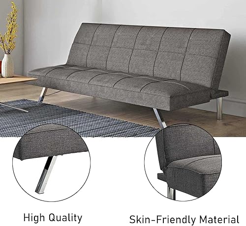 Miniatura 4 de Sofá cama convertible de 68.9 x 32.3 x 29.15 pulgadas, moderno sofá cama con patas de metal, asiento de estar tapizado de lino, asiento de amor de