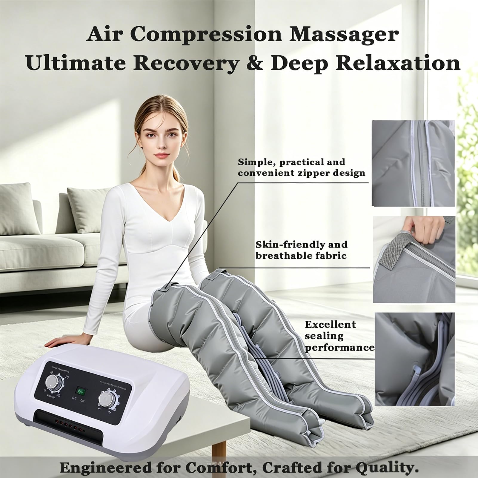 Botas Presoterapia en Casa para Piernas Brazos y Abdomen, Máquina de Presoterapia para Casa– Presión Regulable 0-240 mmHg y Timer 0-30 min, Mejora Circulación, Relaja Músculos