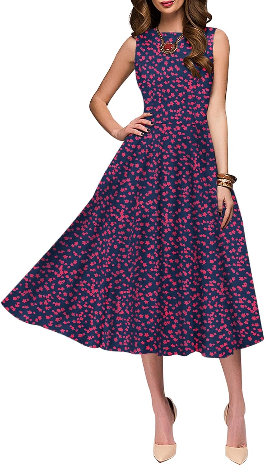 Simple Flavor Women's Vintage Dress Sleeveless O-Neck Party Cocktail Dress