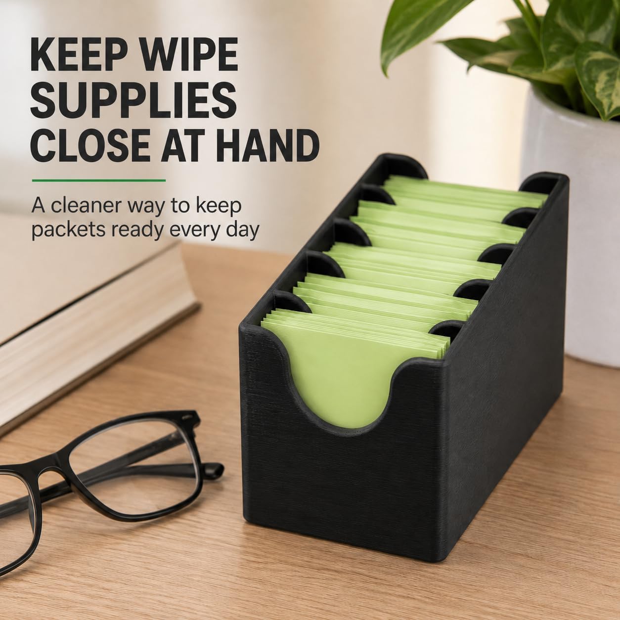 Lens Wipe Station Compatible with ZEISS - Holds 28 Pre-Moistened Wipes - Desktop Organizer for Cleaning Eyeglasses Camera Lenses