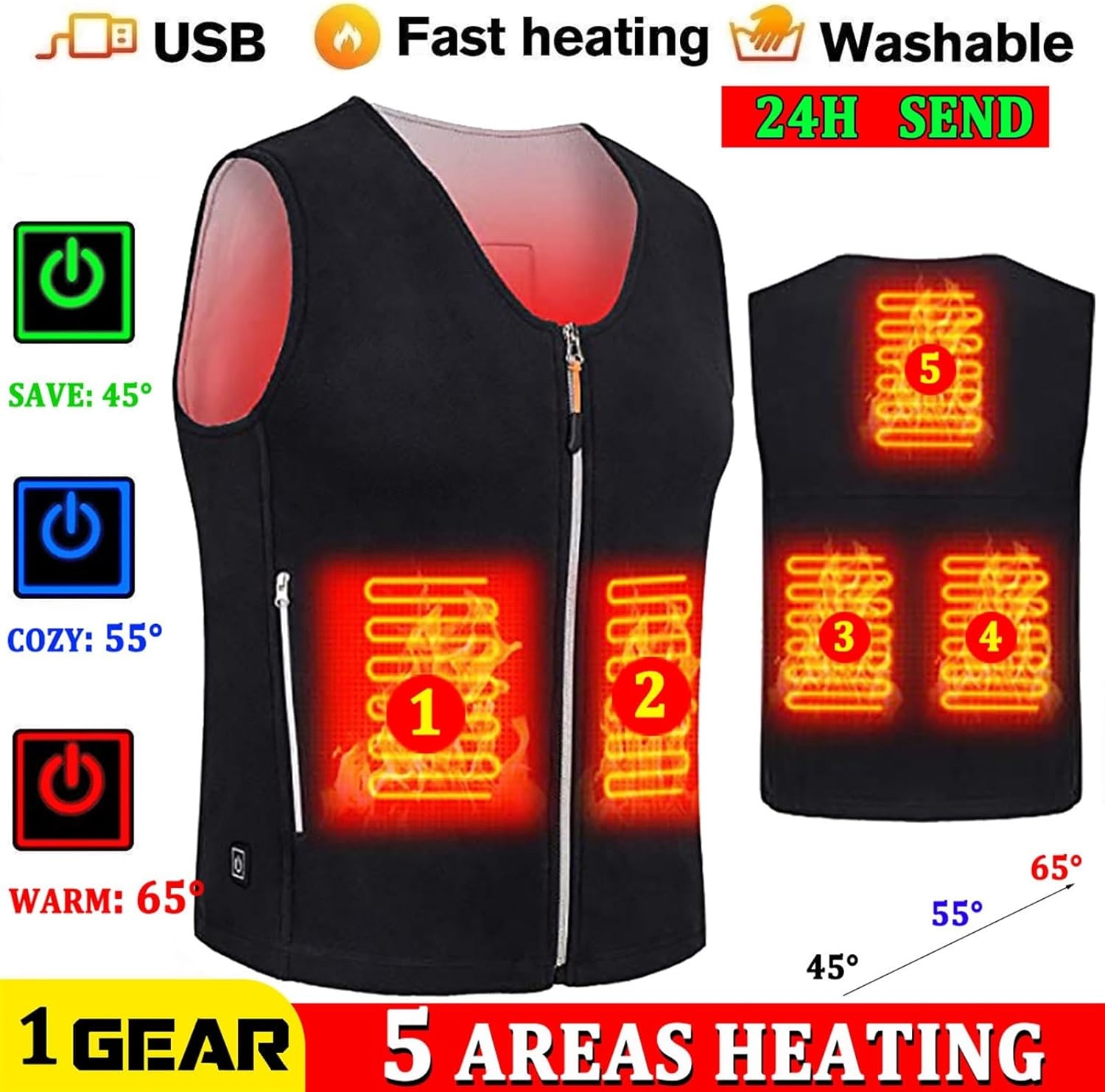 BAHREL Lightweight Heated Vest for Men Women, USB Charging Heating Vest, 5 Heating Zones, Winter Outerwear Vests for Hiking