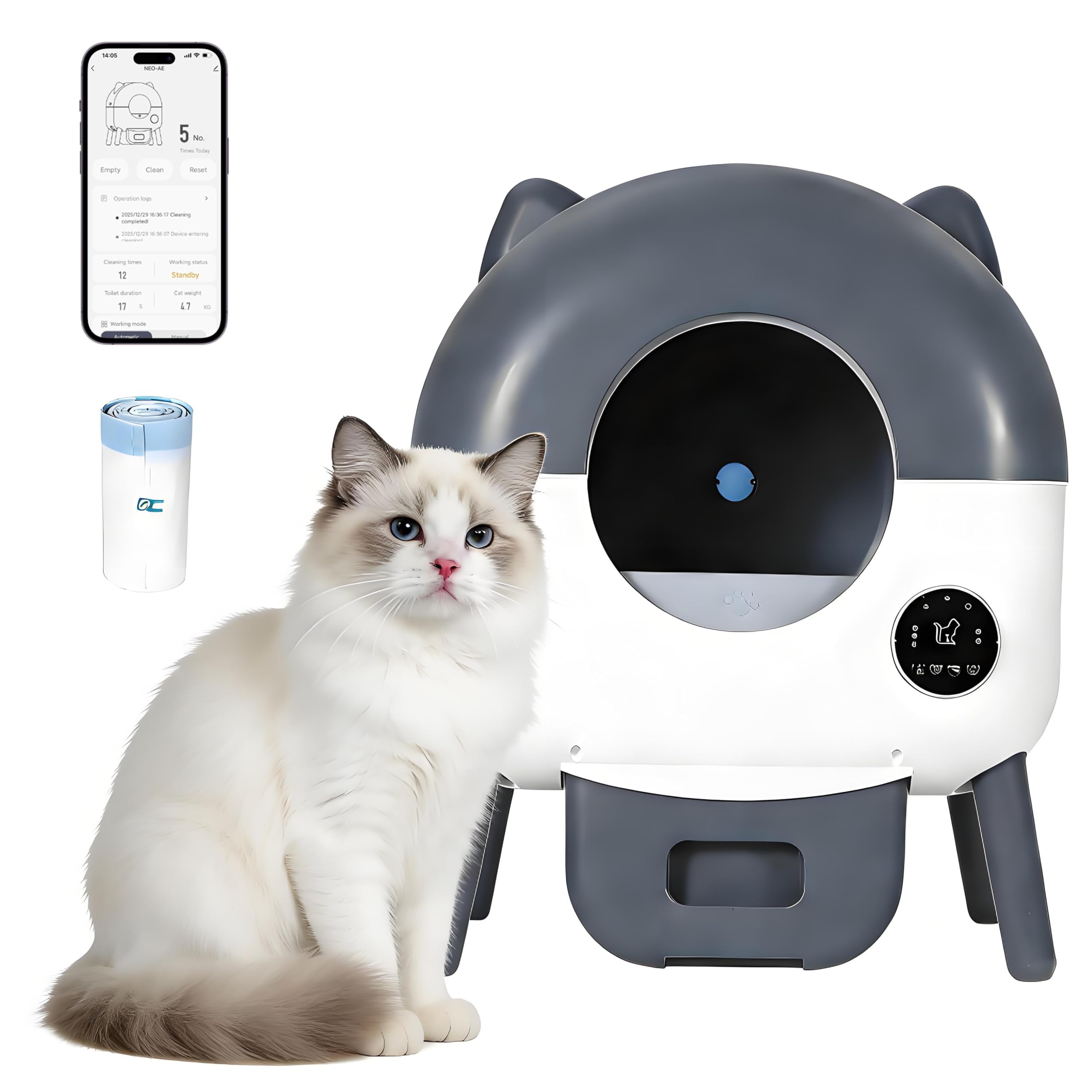 Garvee Self Cleaning Cat Litter Tray, 3 Safety Protect Automatic Cat Litter Box with APP Control, 76L Capacity 15 Days Hands Free & Odor-Free Trash Bags, Instant Cleaning Smart Robot for Multiple Cats
