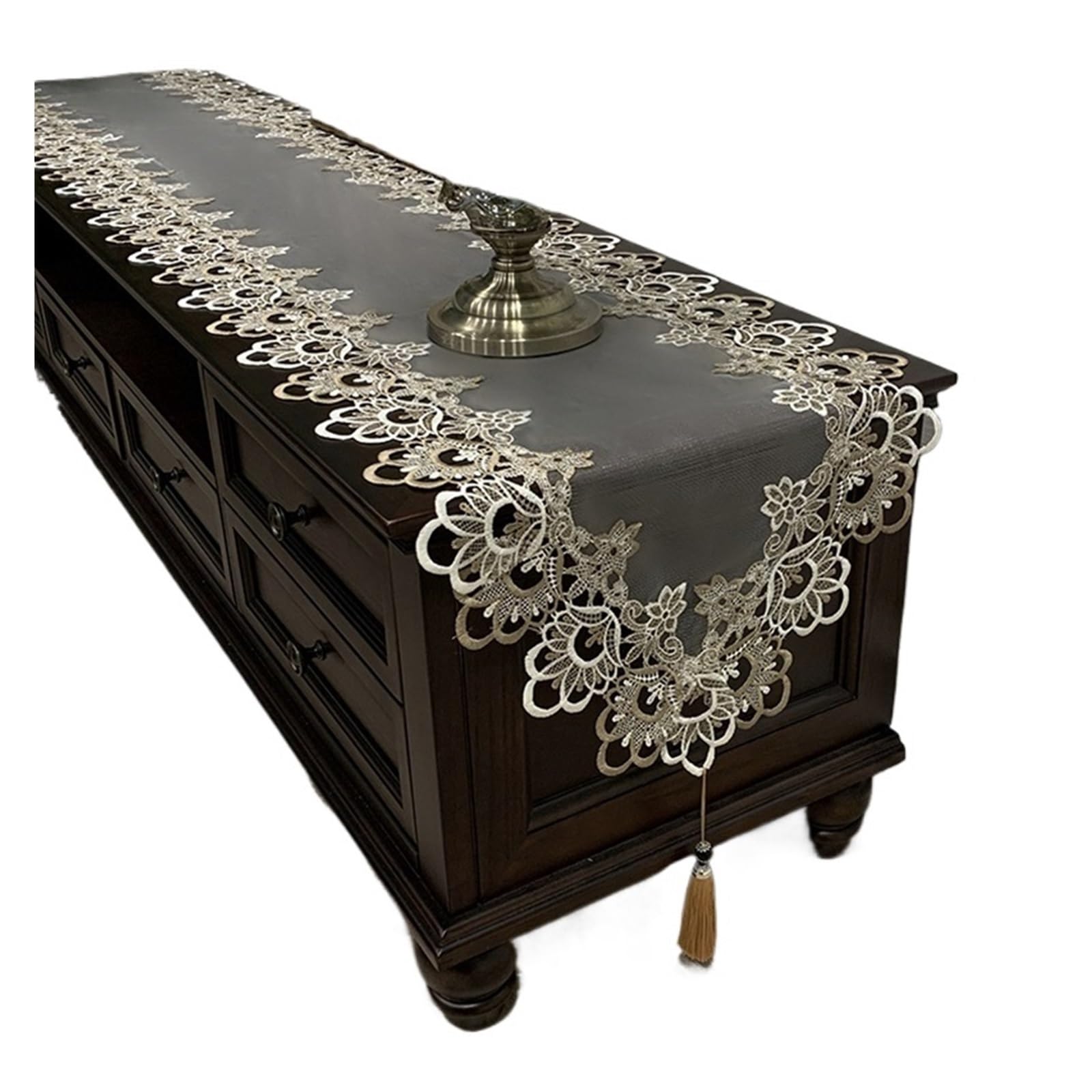 Runner da tavola in pizzo, Runner da tavola in pizzo ricamato con nappe floreali Decorazione natalizia(S4 Lace Table Runner,40x200cm)