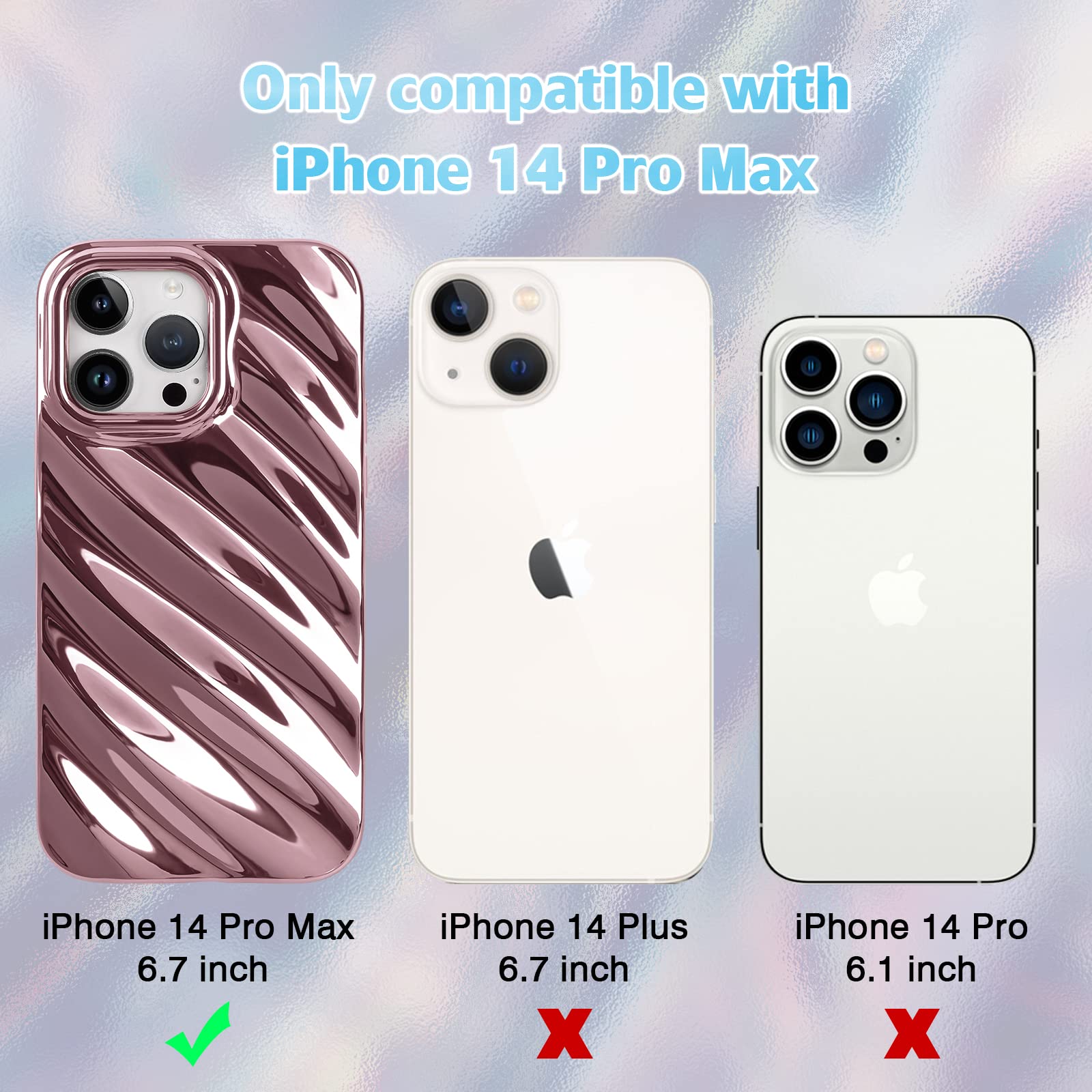 Newseego Custodia Per IPhone 14 Pro Max Con Disegno 3D Increspatura D’Acqua – Morbida TPU Antiurto, Protezione Fotocamera, Viola, Ricarica Wireless