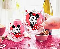 Vista 4 de Disney Minnie and Mickey Mouse Hearts - Copas de vino sin tallo, juego de 2 vasos para mimosas, cócteles, cada uno tiene capacidad para 20 onzas