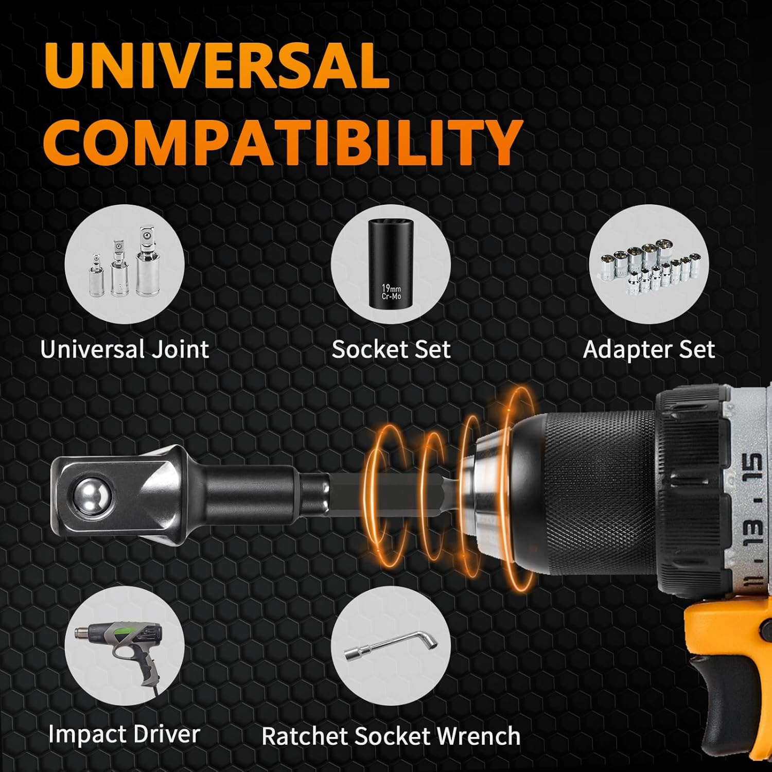 Mellbree 1/2 Impact Socket Adapter, 4 Pack 1/4 to 1/2 Inch Drill Socket Adapter for Impact Driver/Wrench, Automotive DIY, Extension Socket Bits, Handle Nut Driver and Drills - Image 4