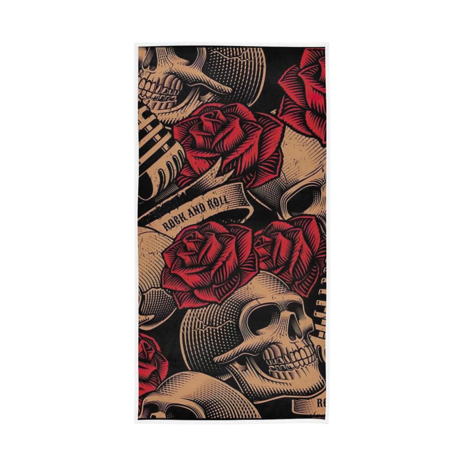 LSRCPD Roses and Skulls Hand Towels for Kitchen, 15 x 30 Inches Absorbent Hand Towel Spa Facial Towels Soft Hand Towels for Face