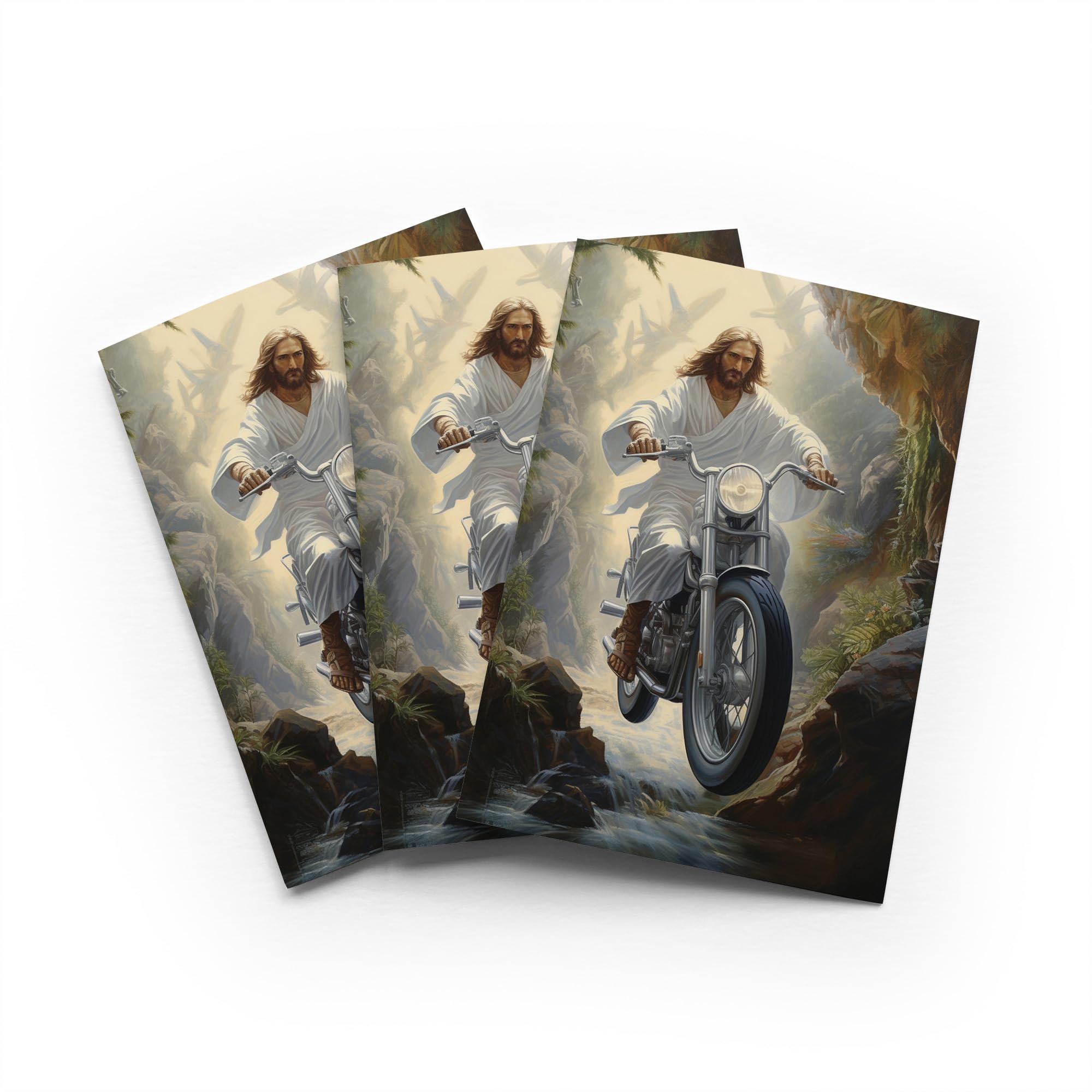 Christ on a Bike Greeting Card Funny Motorcycle Any Occasion Set of 3 Blank Inside 5x7 Inch 13x18 cm