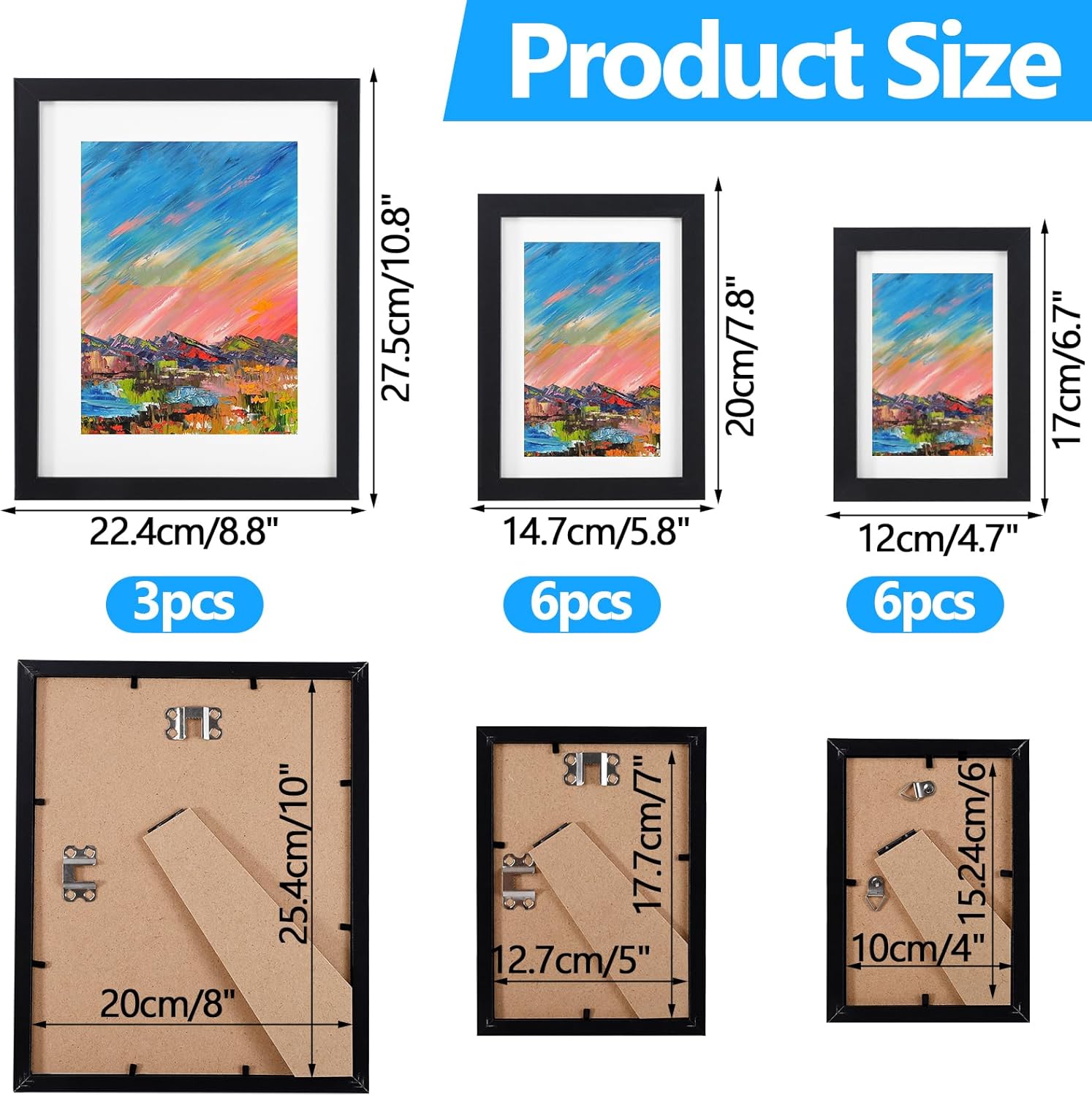 15 Pack Picture Frames Collage Wall Decor, Black Gallery Wall Frame Set, Gallery Frame Collage for Wall Hanging, Tabletop Display, Multi Sizes with 3pcs 8x10, 6pcs 5x7, 6pcs 4x6 Photo Frames