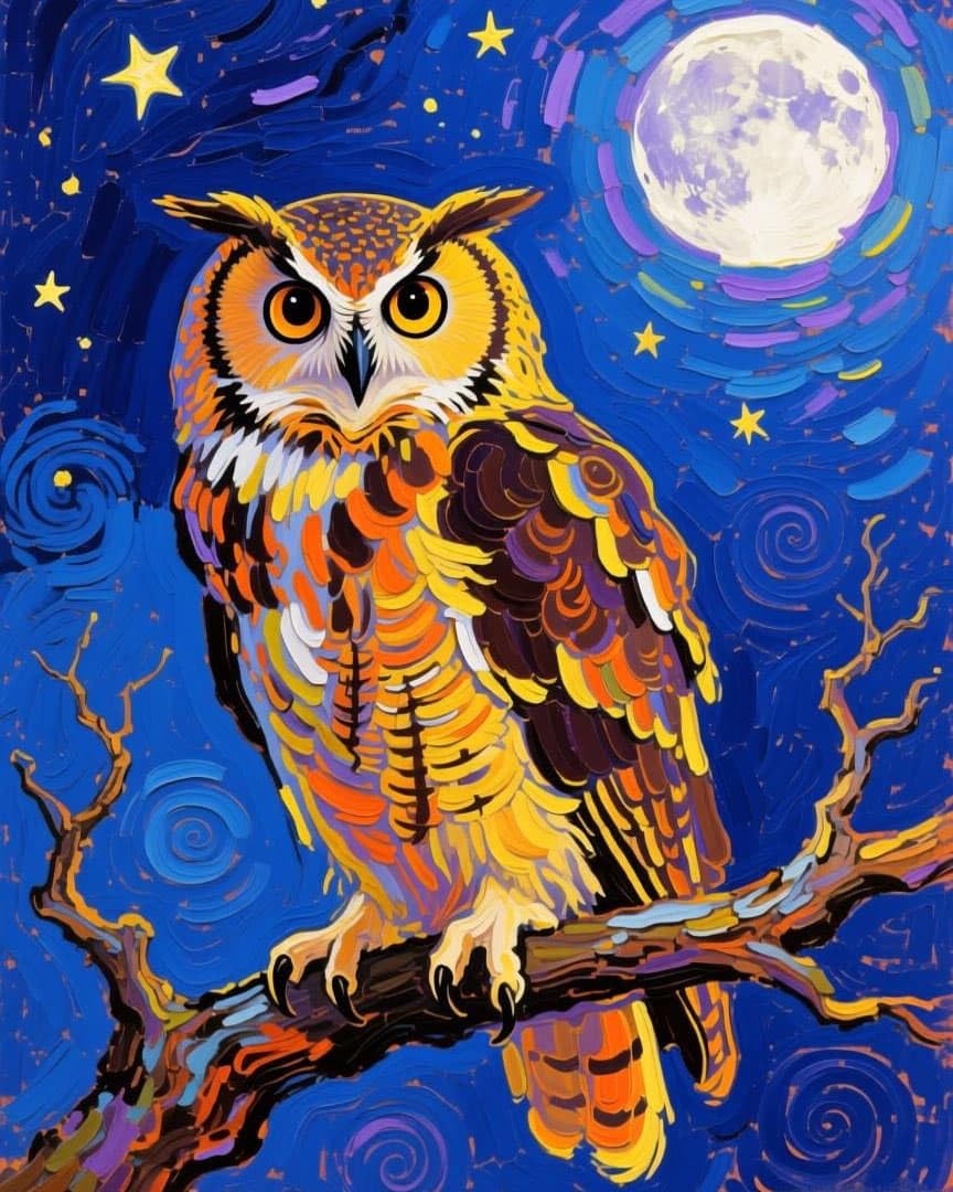 WallustrioaW DIY Cross Stitching Stamped Kits,an owl Under the Moonlight,11CT Cross Stitch Fabric Embroidery Crafts Kit for Home Decoration,Christmas,Gift,16x20in