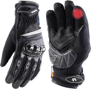 Masontex M37D Motorcycle Gloves for Men, 6K Carbon Fiber & Leather Armored Riding Gloves, Waterproof Winter Gloves with Touchscreen, Knuckle Protection, Anti-Slip Palm