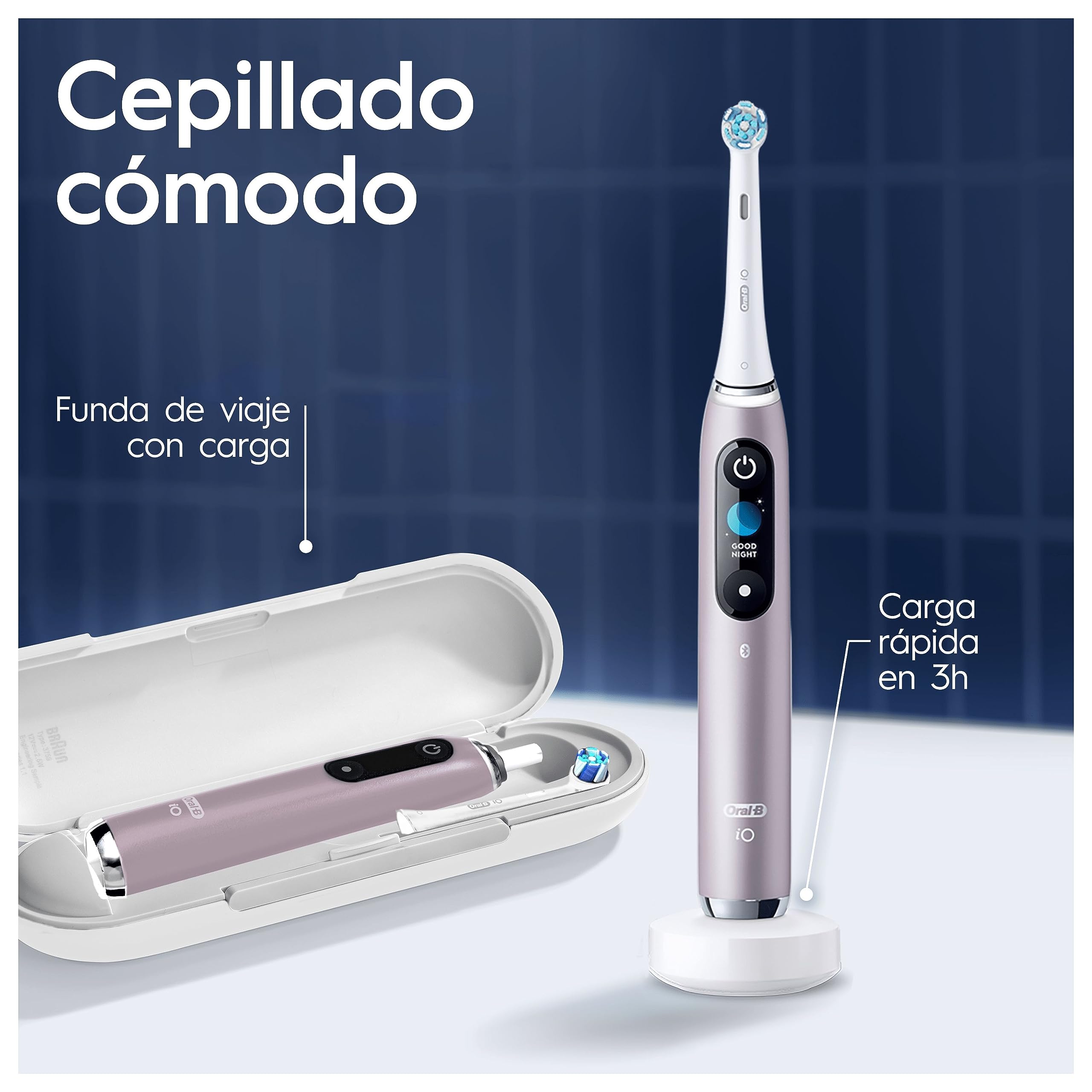 Oral-B iO 9 Oral-B iO 9N Cepillo de Dientes Eléctrico Rosa Cuarzo, con 2 Cabezales y 1 Estuche Cargador de Viaje, Diseñado por Braun, Diseñado Por Braun