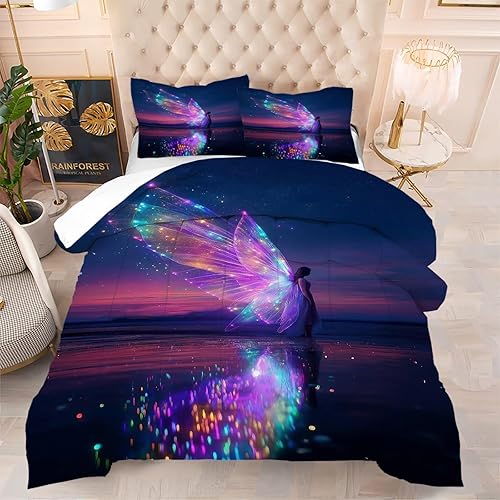 Miniatura 9 de kxry - Juego de edredón 3D azul y morado con diseño de galaxia, tamaño individual, espacio exterior, cielo estrellado, universo, ropa de cama para