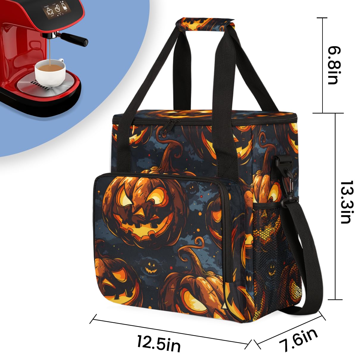 Abstract Pumpkin Coffee Maker Carrying Bag, Magical Pumpkin Travel Storage Bag Compatible with K-Mini or K-Mini Plus, Single Serve Coffee Brewer Carrying Case with Multiple Pockets & Shoulder Strap
