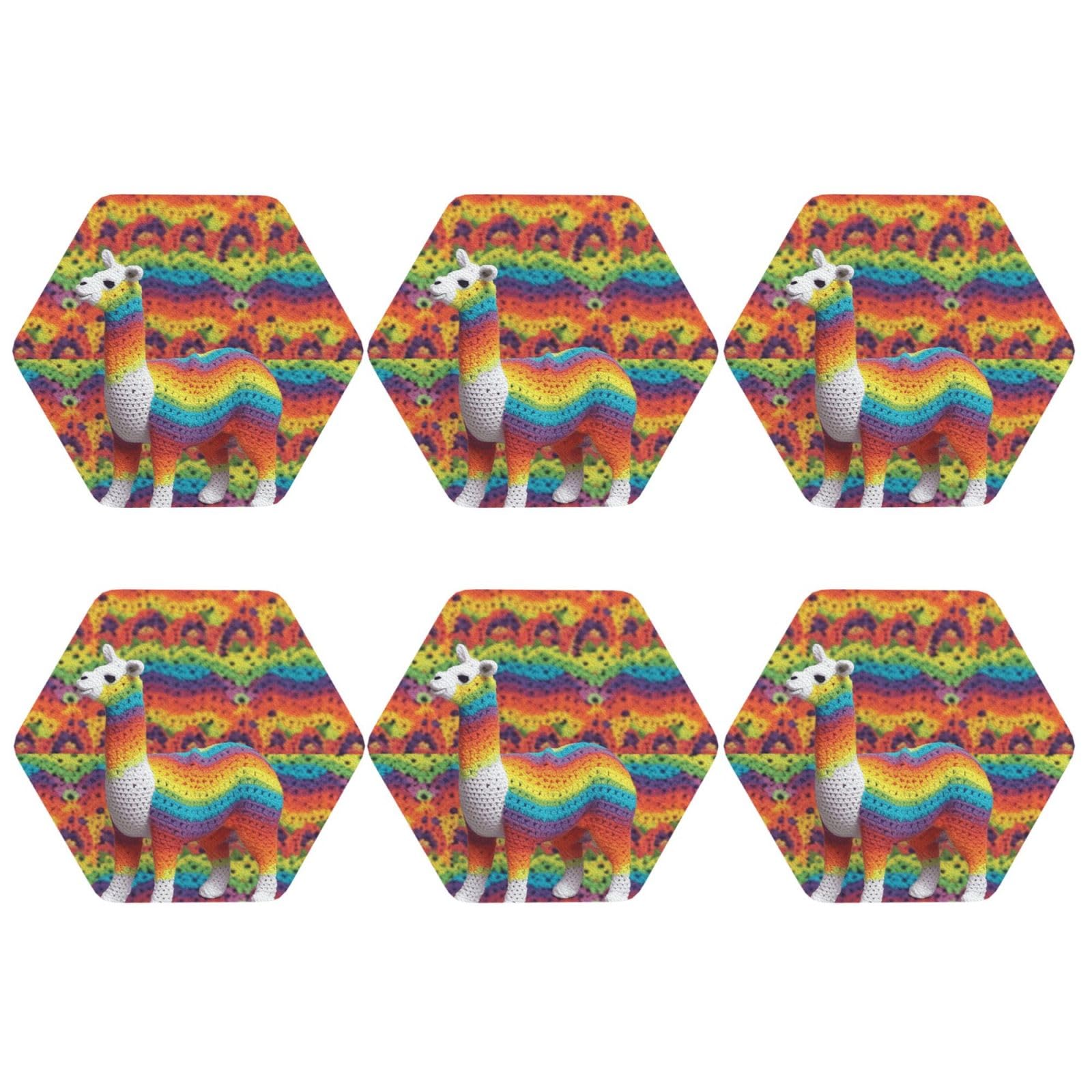 6pcs Leather Coasters for Drinks, Rainbow Camel Pattern Drink Coasters for Tabletop Protection, 4" Cup Coasters for Coffee Table Decor, Non-Slip Drinking Cup Mat for Hot Or Cold Drink