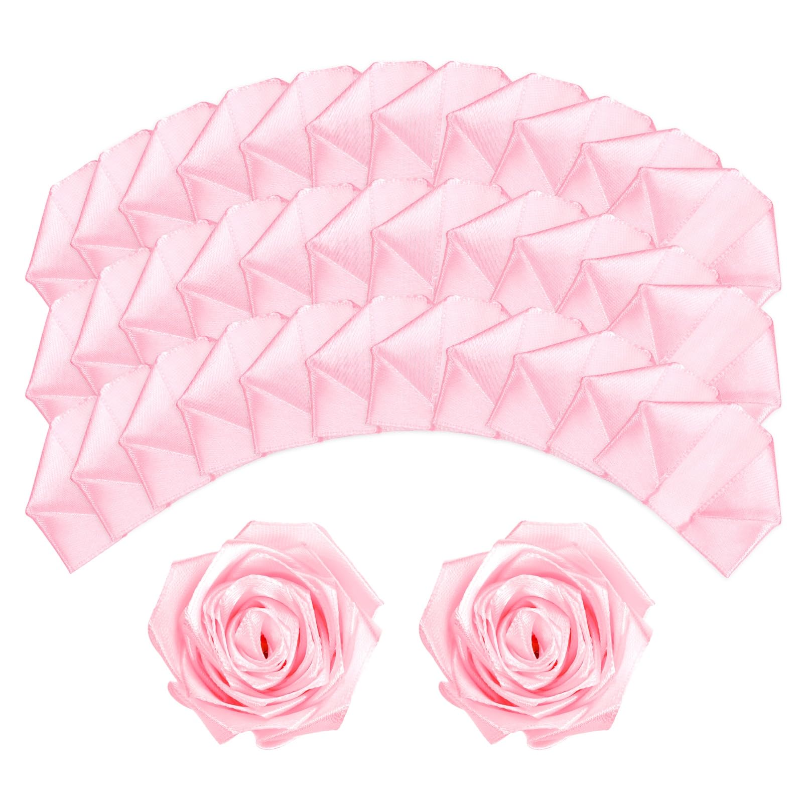 sourcing map 100pcs Eternal Roses Petals, Premade Satin Ribbon Flowers for Crafts Ribbon Roses for DIY Wedding Anniversary Birthday Decorations Valentines Day, Pink