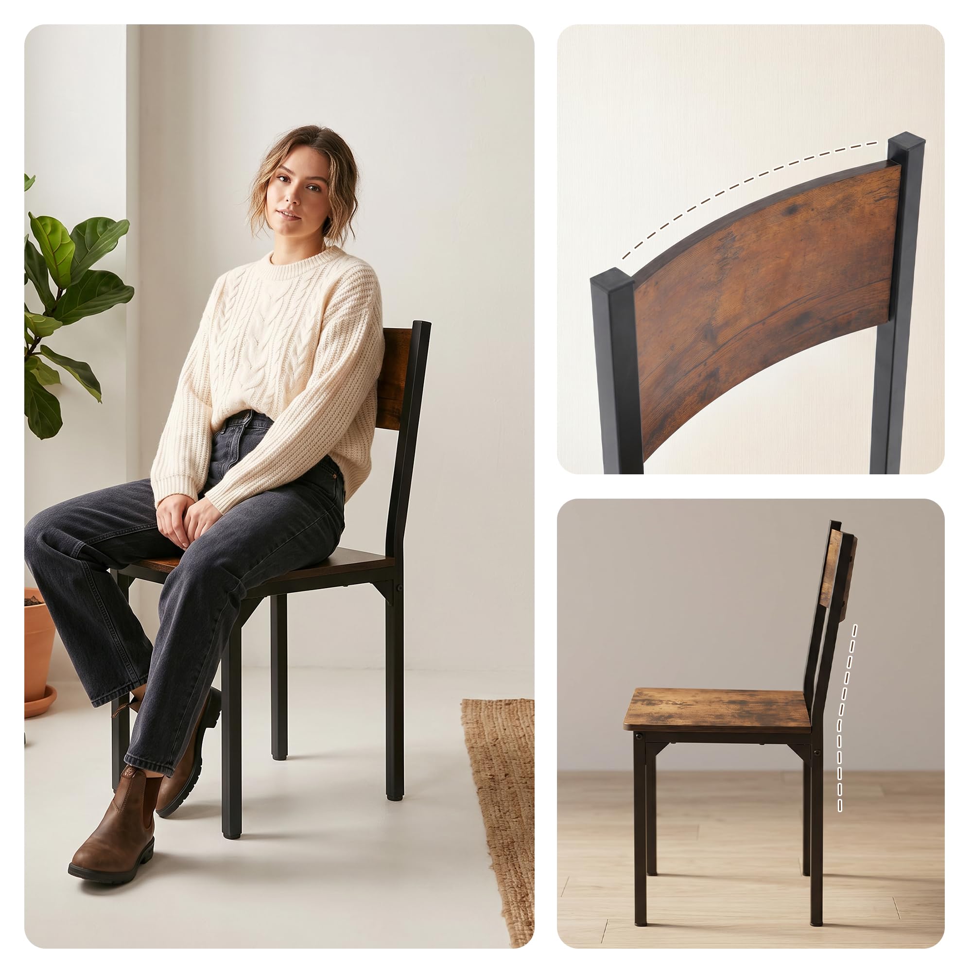 OC Orange-Casual 5-teilig Esszimmertisch Set, Esszgruppe für 4 Personen, Esstisch mit 4 Stühle aus MDF& Metall, Esszimmergruppe im Industrial-Look für Esszimmer, Küche, Vintagebraun (2 Packet)
