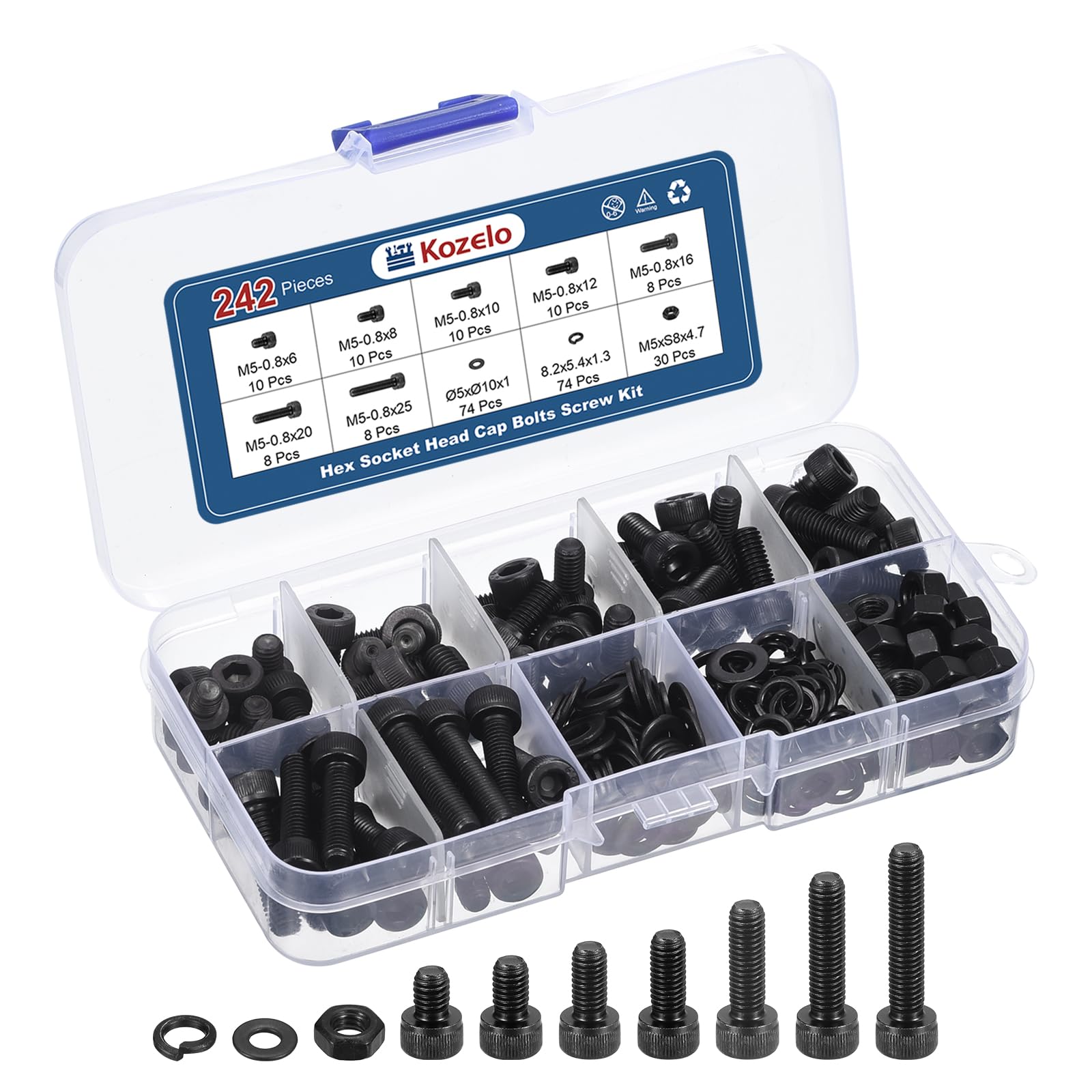 Kozelo 242pcs Socket Head Cap Screws Bolts Nuts Kit M5 6-25mm Alloy Steel โ image 1