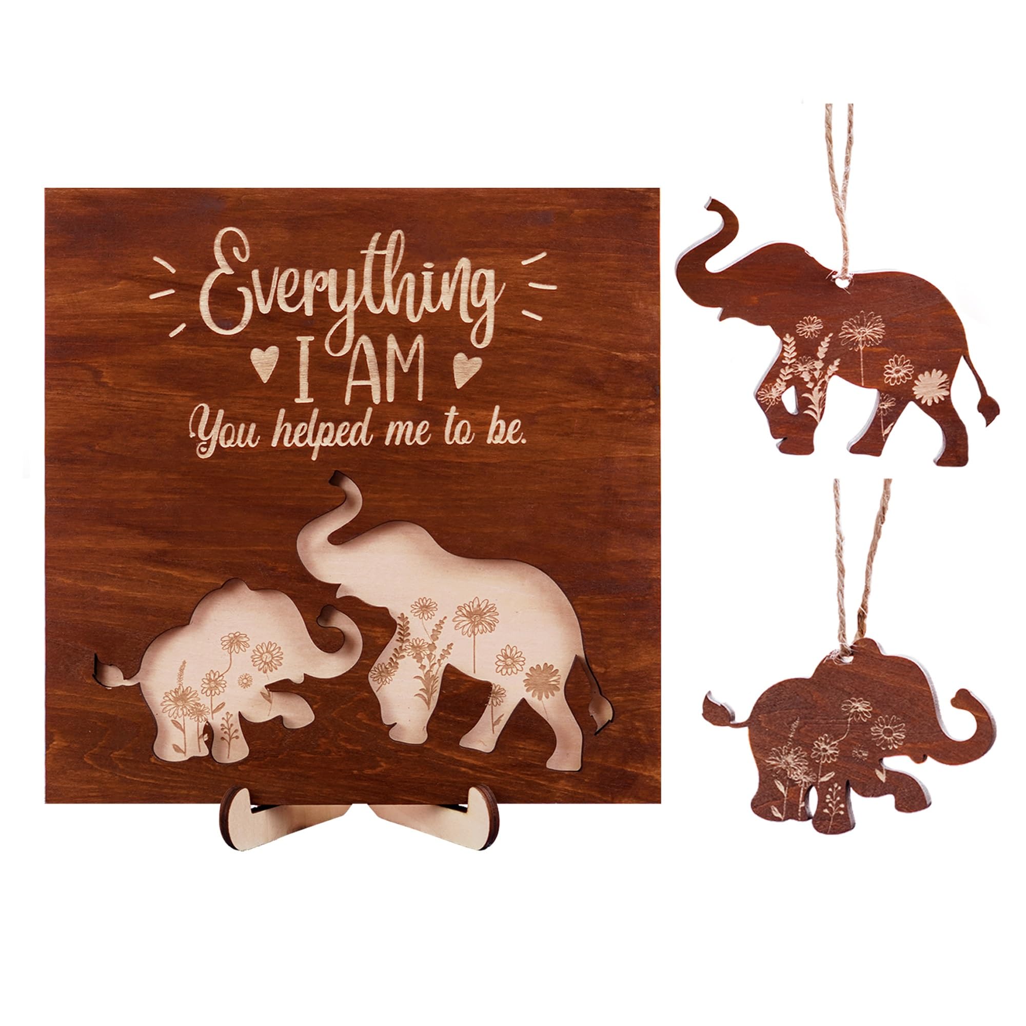 Elephant Wooden Frame Gifts for Mothers Day Mom Mama Elephant Sign Wall Decor Animal Plaque Father's Day Birthday Friendship Family Christmas Gifts for New Mom Nana Grandma from Son, Daughter HF88