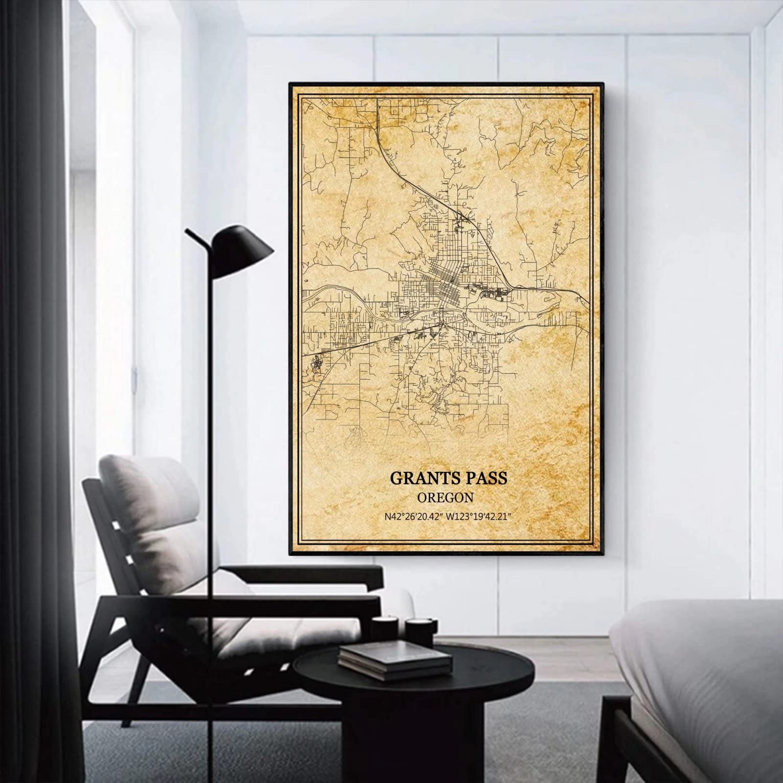 TANOKCRS Grants Pass Oregon USA Ameryka sztuka ścienna vintage nadruk plakat mapa grafika podróż pamiątka prezent dekoracja domu 50 x 76 cm nieoprawiony