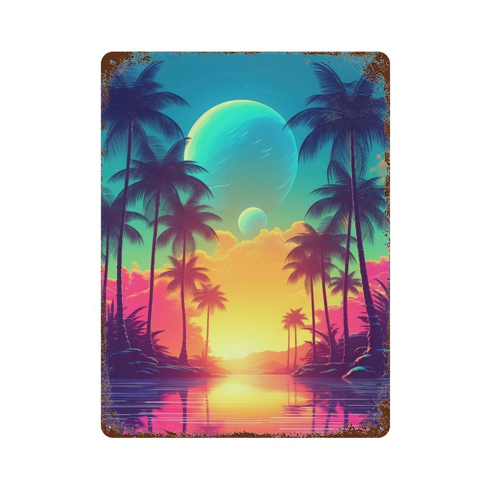 Vintage Metal Tin Sign Digital Euphoria Synthwave 15.7"x11.8", Industrial Home Decor for Farmhouse, Kitchen And Entryway Decor