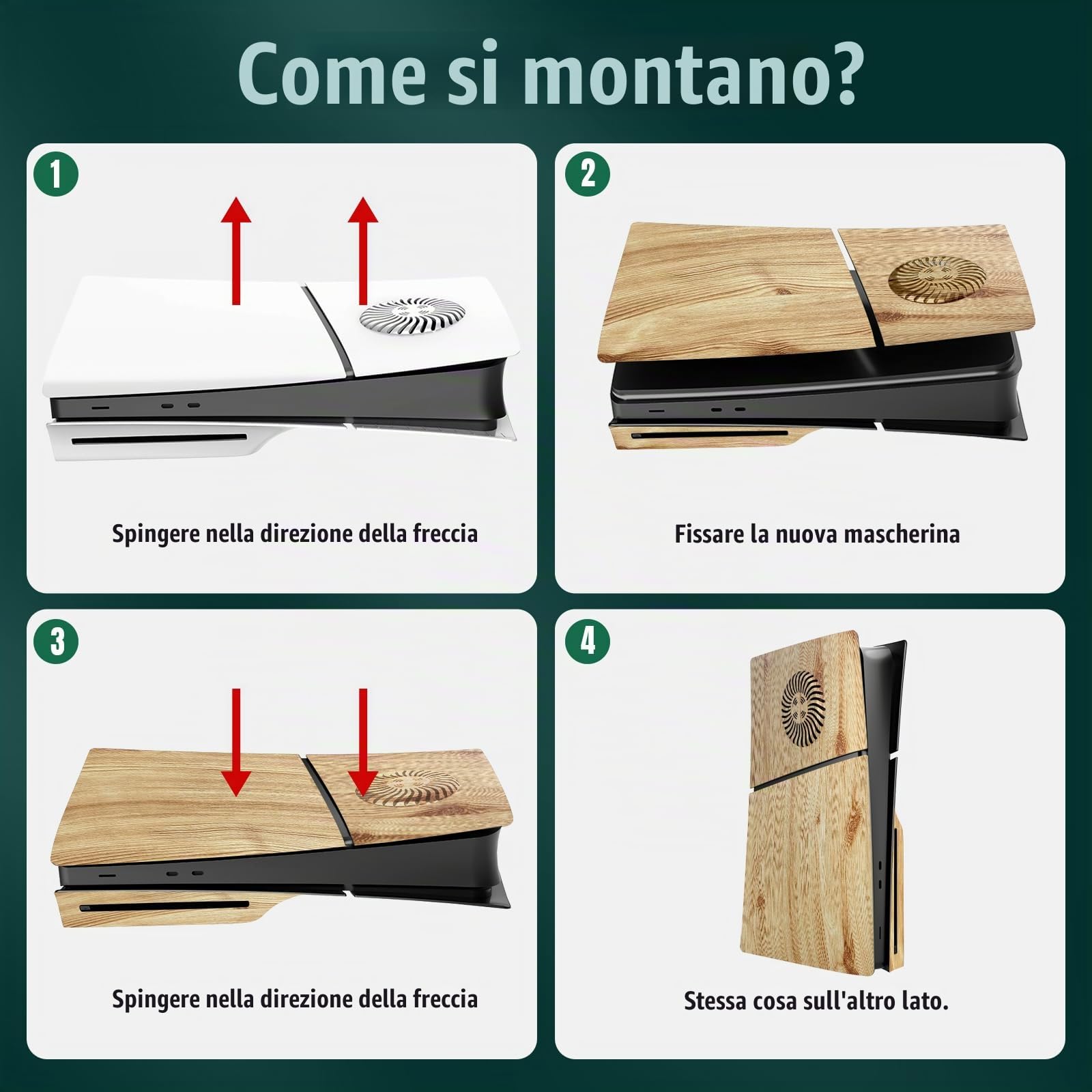 Piastra di Ricambio Piastre di Copertura per PS5 Slim Console Disc Edition, Piastre Laterali con Prese d'aria Guscio Personalizzato Custodia in ABS Accessori Antigraffio, Grana di Legno