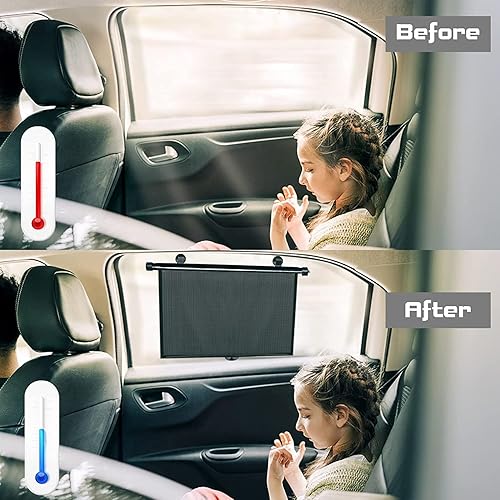 Miniatura 10 de YAADUO Parasol retráctil para automóvil para bebé, persianas enrollables retráctiles para ventanas laterales, deslumbramiento y calor dañinos para