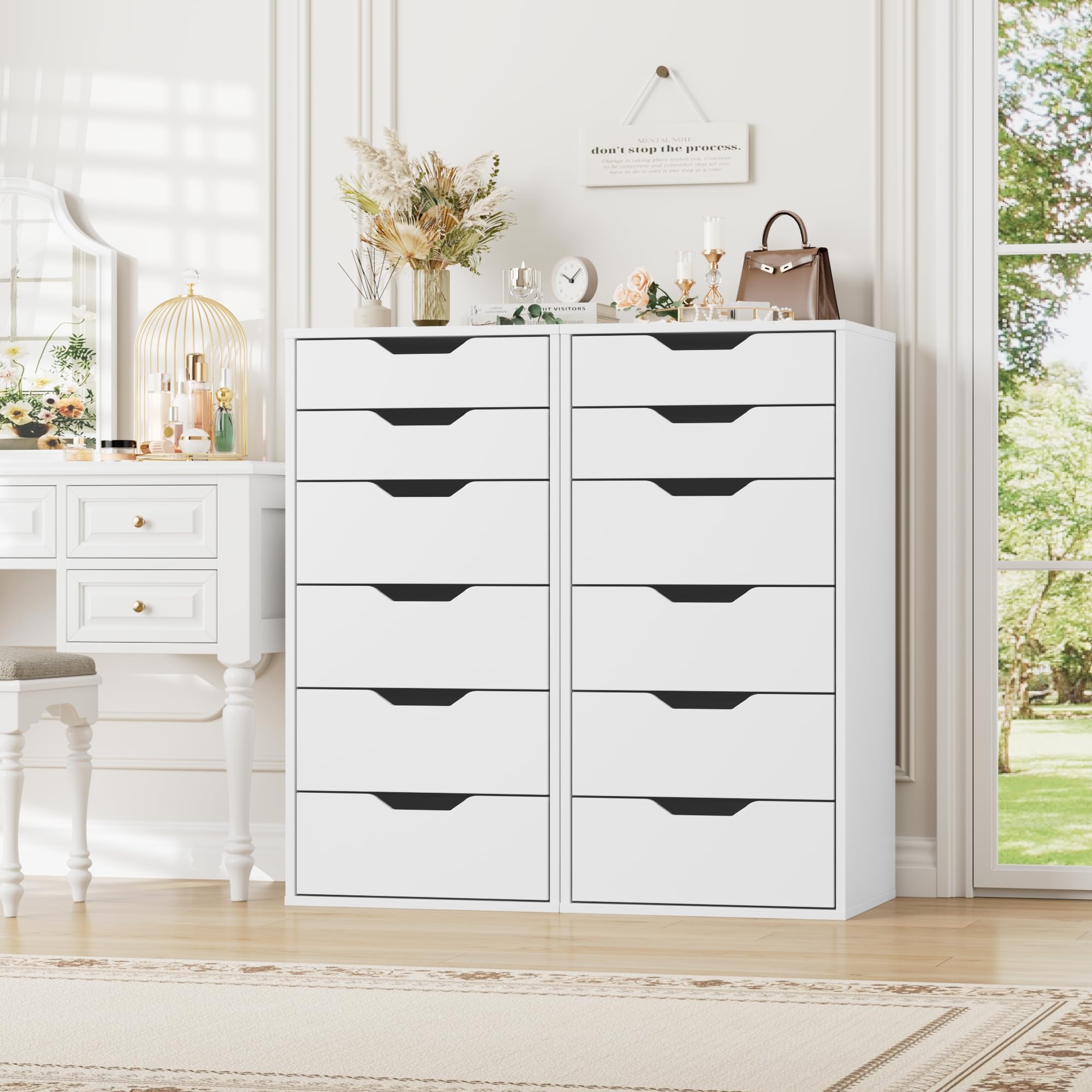 FOREHILL Commode 6 Tiroirs Commode Chambre Adulte Chiffonnier Meuble de Rangement pour Salon Bureau Entrée Chambre Commodes Blanche 45x40x90.5cm