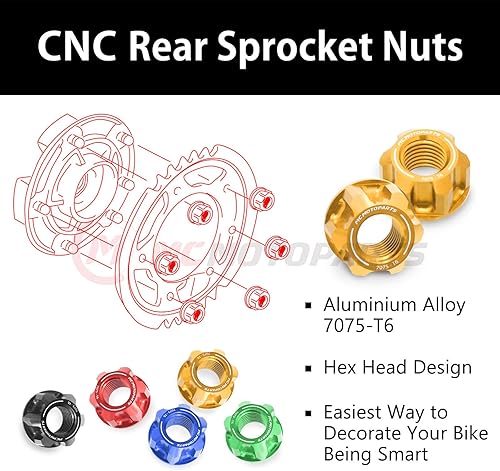 Miniatura 3 de Juego de tuercas de piñón trasero de carreras compatible con MT-07 MT-09SP XSR 700 XSR 900 MT-09 Tracer FZ09 (dorado)
