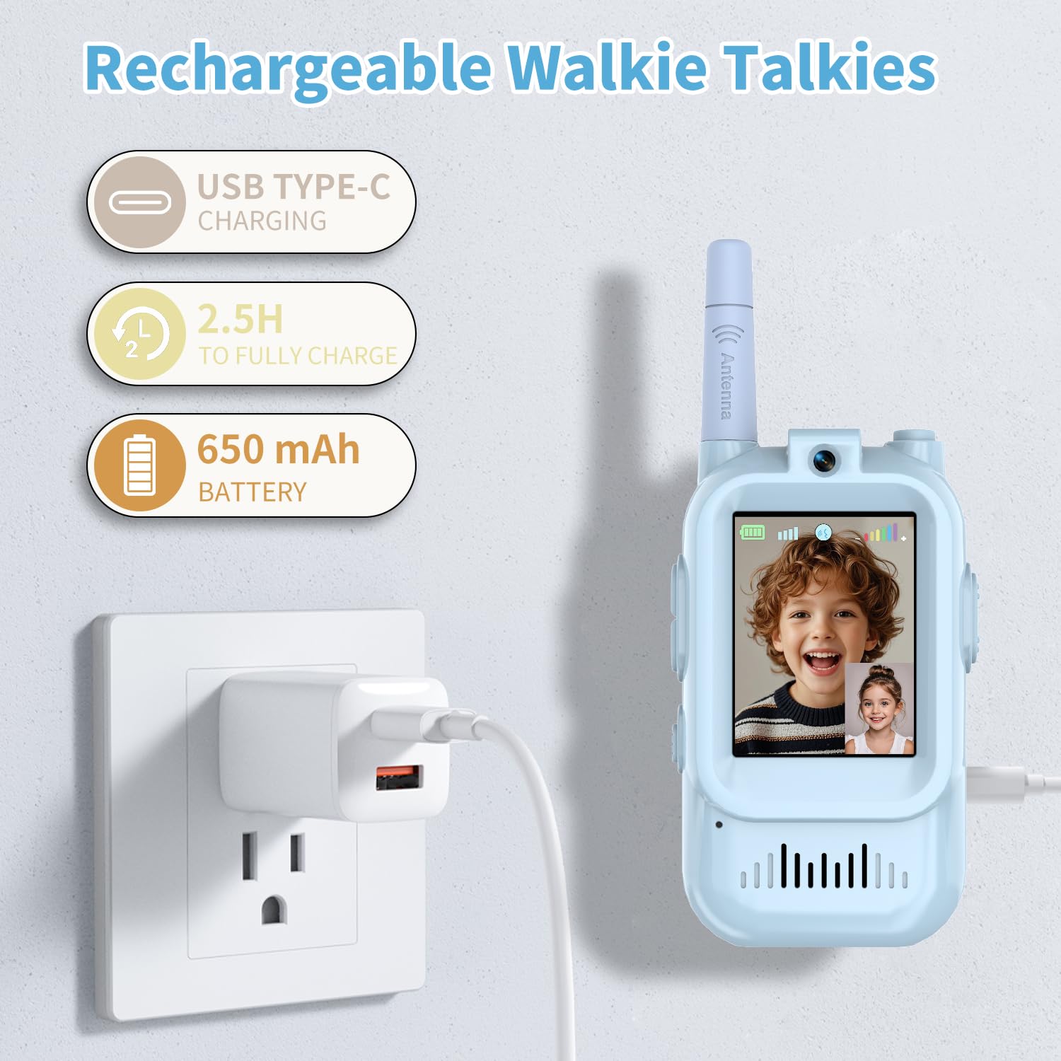 ZOKBOM Video Walkie Talkies for Kids 2 Pack Rechargeable Walkie Talkies with Screen Display and Voice Changer - Image 4