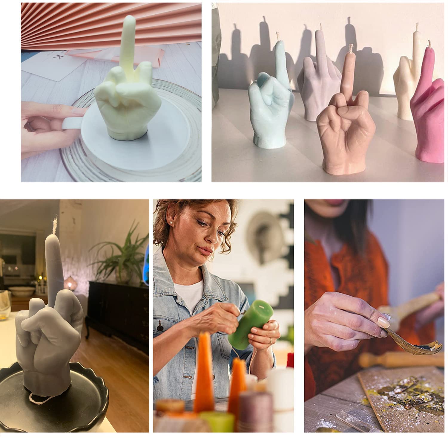 Grande stampo in silicone a forma di mano 3D, stampo per candela gesto da 17 cm, stampo per colata in resina a forma di dito medio 1:1 per fare candele e cuocere a sapone, cera e mousse gelato