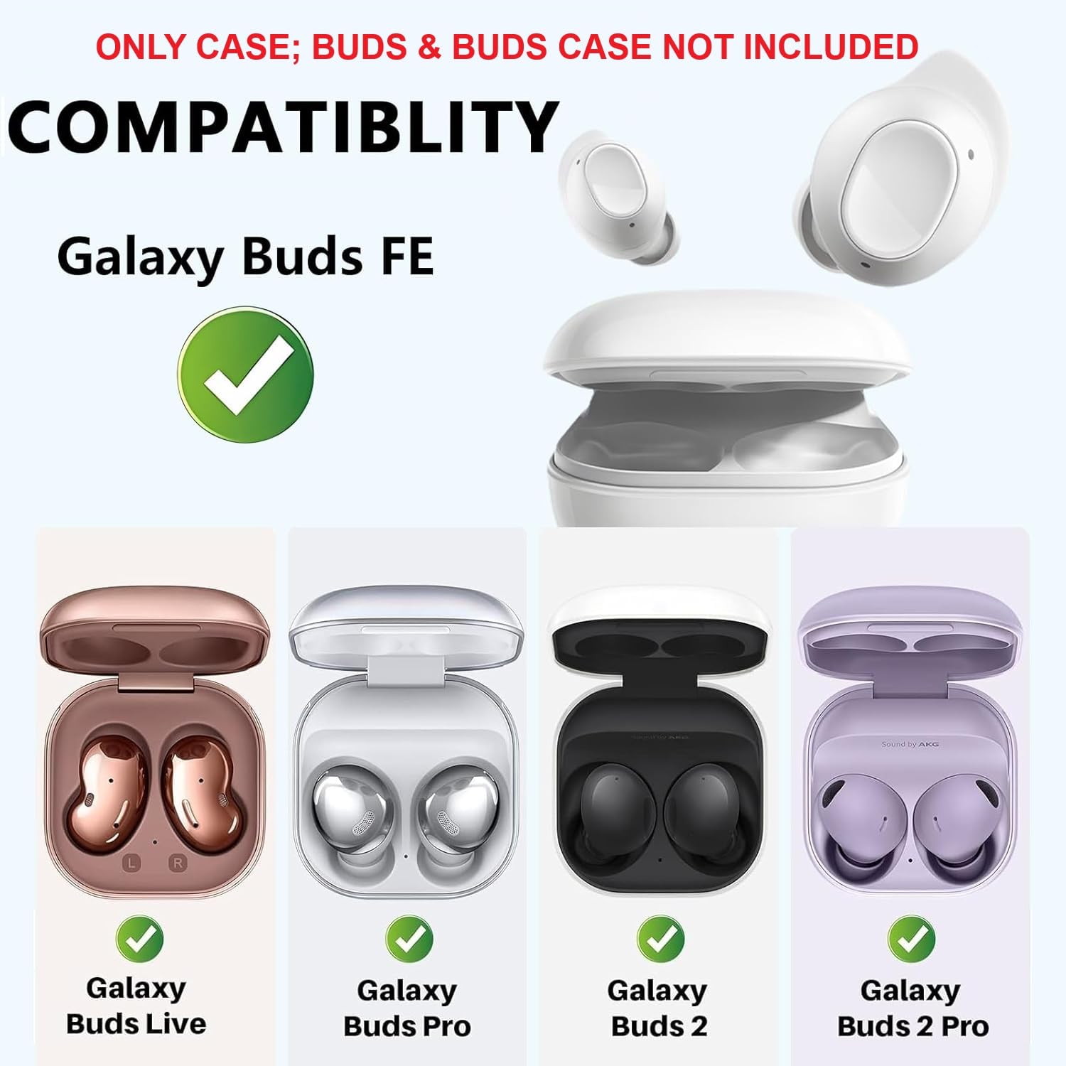 Oboe PC Case 'Compatible with' Samsung Galaxy Buds FE (2023), Buds 2 Pro (2022), Galaxy Buds 2 (2021), Galaxy Buds Pro, Buds Live with Keyring (Secure Lock Case) [Buds & Charging CASE NOT Included]