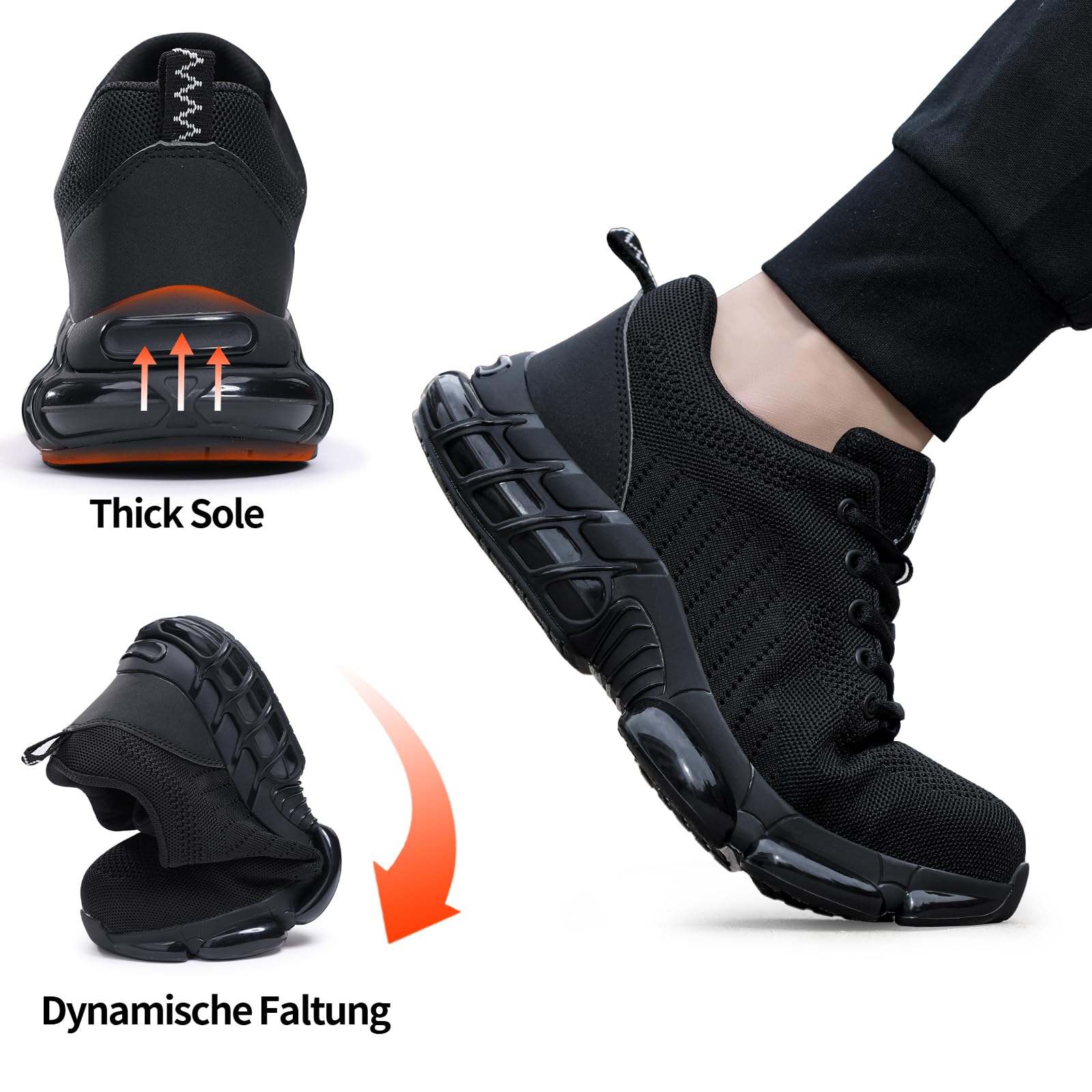 LAoutun Arbeitsschuhe Herren Leichte Sicherheitsschuhe Elastische weiche Stahlkappenschuhe Berufsschuhe Herren Bequeme Stilvolle Schützende Industrielle Arbeitsstiefel mit Luftkissen 46EU