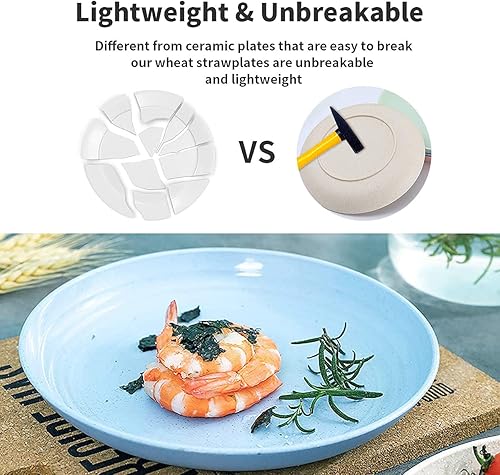 Miniatura 3 de Paquete de 12 platos ligeros de paja de trigo de 9 pulgadas, platos profundos irrompibles, platos de plástico reutilizables, juegos de vajilla de