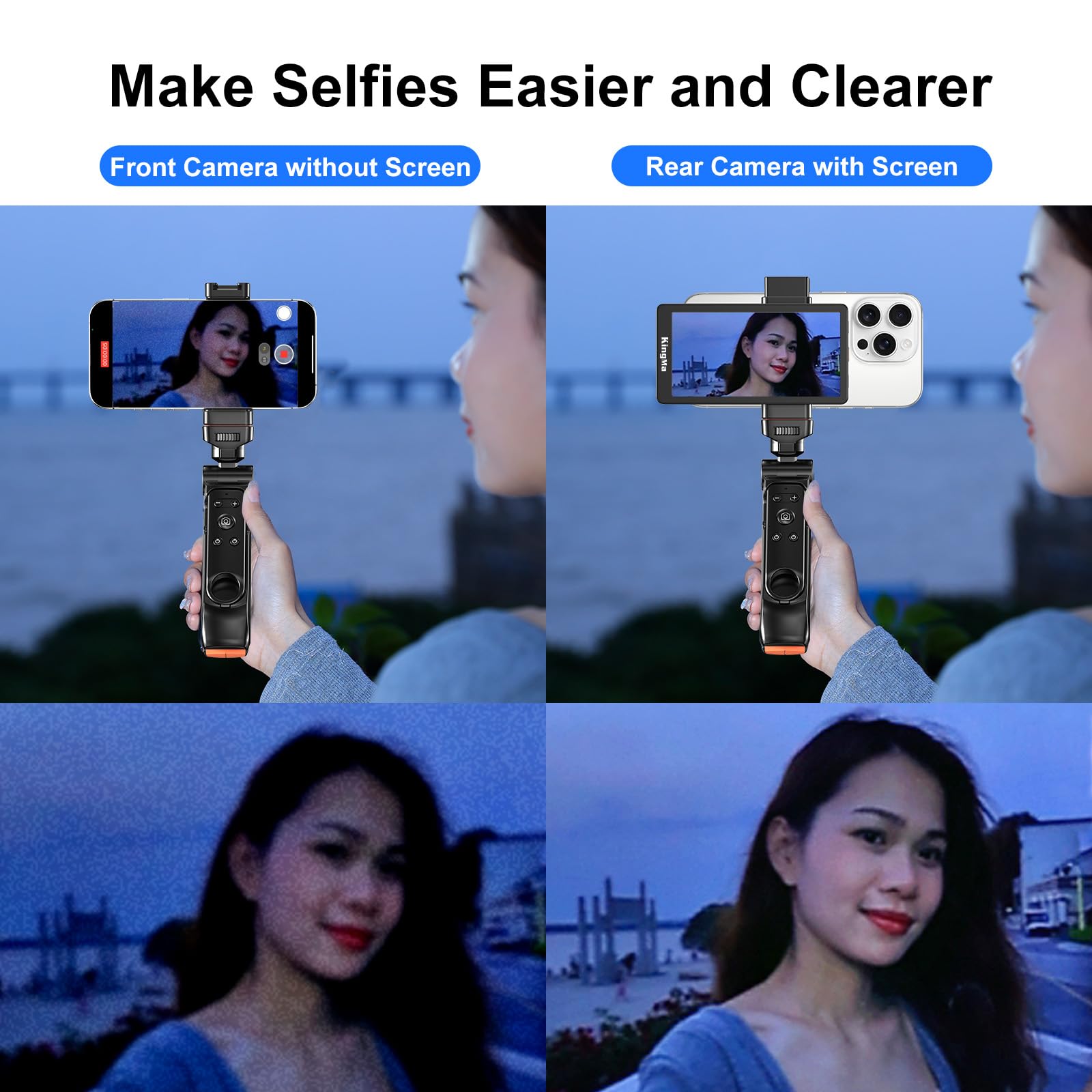 King Ma Schermo per selfie Vlog da 5 pollici, schermo Vlog per fotocamera posteriore iPhone, teleprompter con clip magnetica per telefono e telecomando Bluetooth per Vlog Live Stream TikTok, supporta