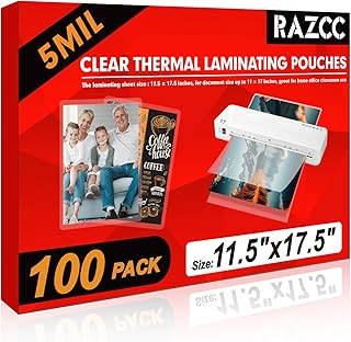 Laminating Sheets, 100 Pack Clear Thermal Laminating Plastic Paper Laminator Sheets, 11 x 17-Inch, 5mil, Ideal Office or School Supplies