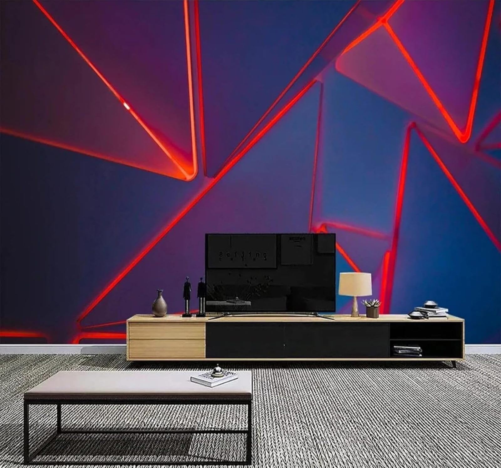 XLMING Abstract Geometric Red Lines Patchwork 3D Wallpaper Luxury Home Dining Decor Paste Sofa Living Room The Wall for Bedroom Mural-250cm×170cm