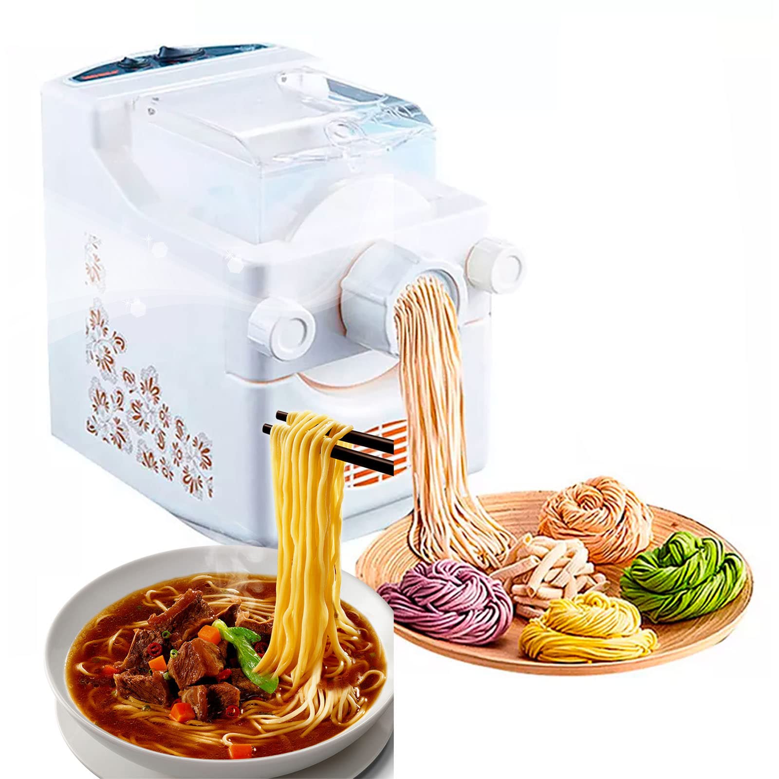 VOYADE MáQuina De Pasta AutomáTica, MáQuina De Fideos EléCtrica DoméStica De 180 W, MáQuina De Prensado De Pasta De 220 V, AlbóNdigas De Verduras De Cuero, 9 Moldes De Fideos
