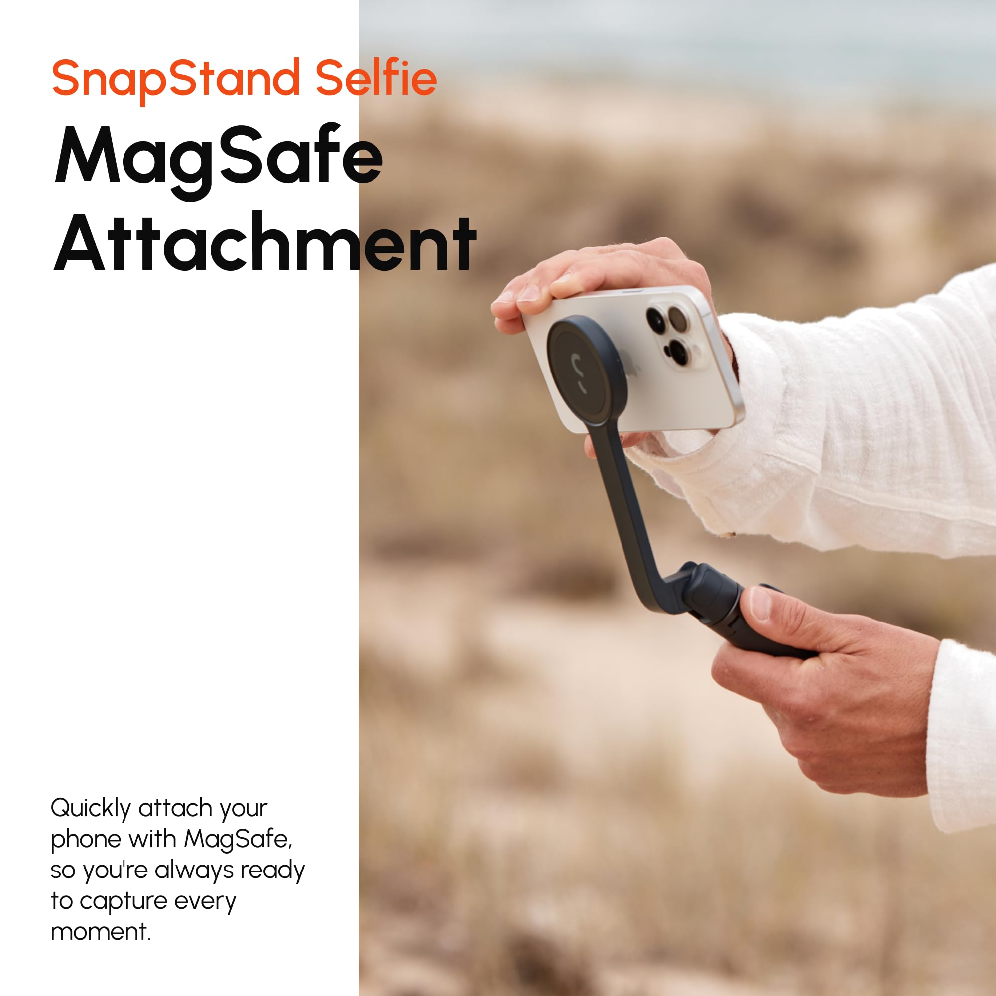 ShiftCam SnapStand Selfie - Bastone Selfie magnetico e treppiede - Compatto, pieghevole ed estensibile con testa inclinabile e telecomando Bluetooth magnetico (pietra, selfie Snapstand)