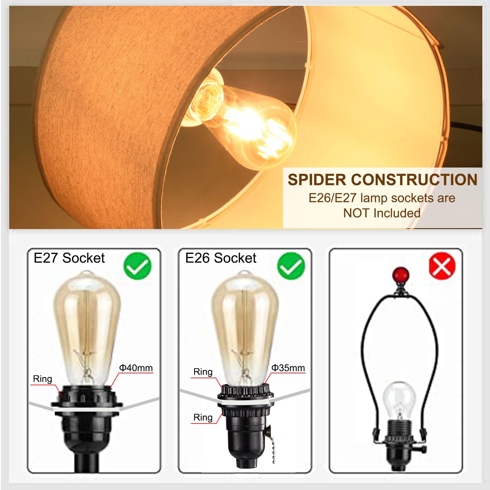 PATIKIL 8" E26 E27 Telaio cerchio Paralume con Europeo Installatore 3 Pacco Porta Paralume Filo Telaio Fai-da-te Tamburo cerchio per Tavolo Pavimento Lampada Bianco
