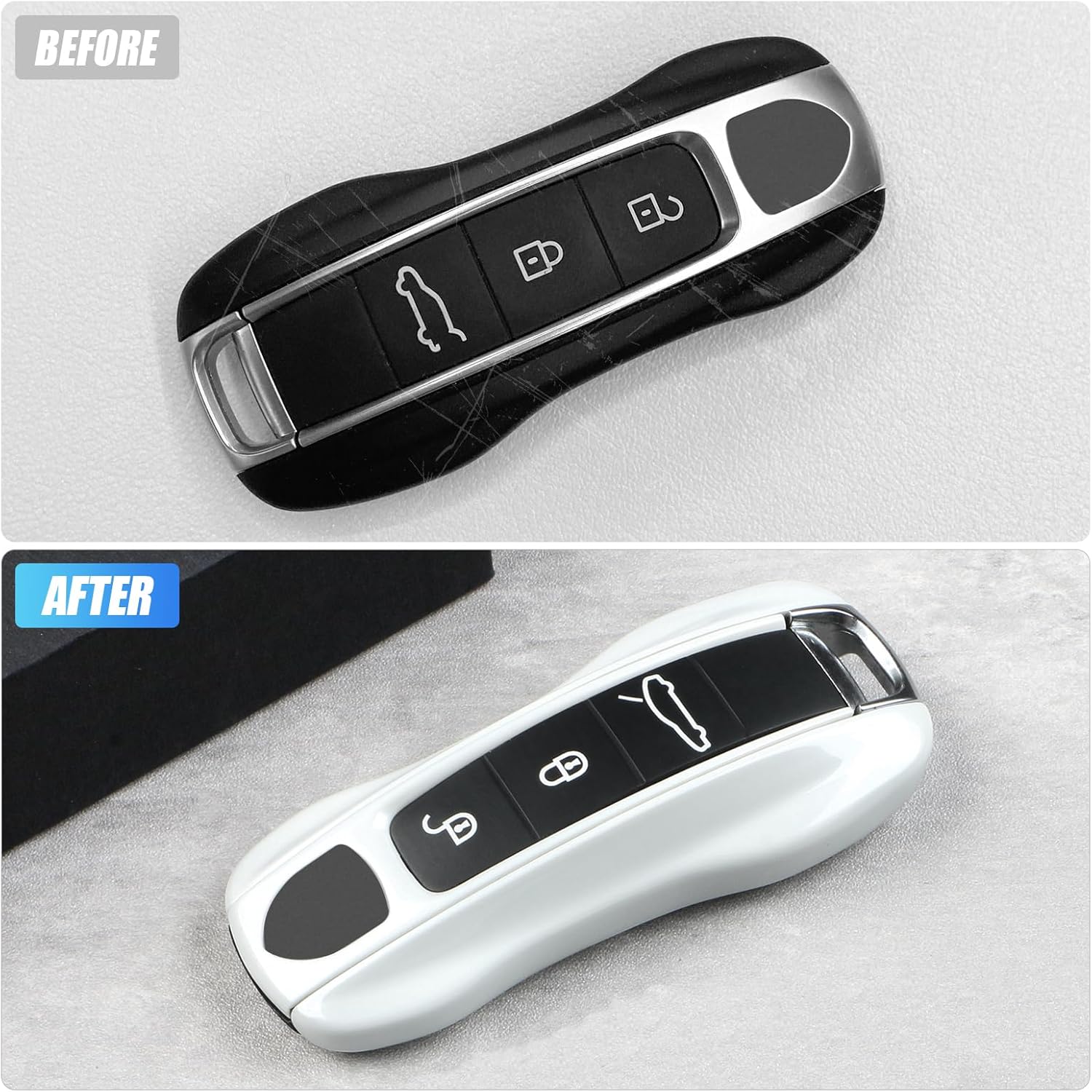 Fine Flower White Key Fob Cover Compatible with Porsche Cayenne 2018-2025 Panamera 2017-2024 911 2019-2023 Taycan 2019-2024 Compatible with Porsche Key Cover - Image 3