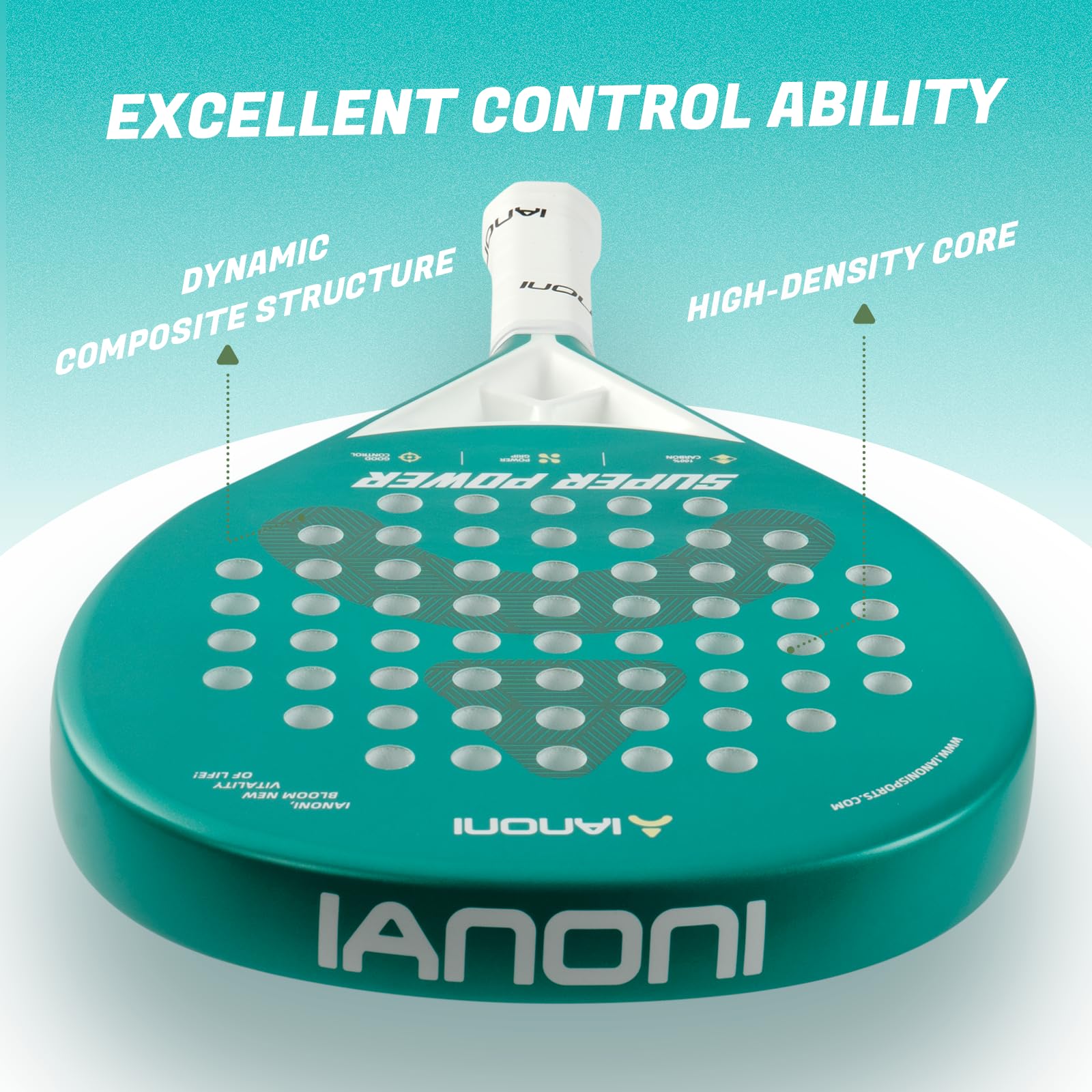 ianoni Racchetta da padel in fibra di carbonio con nucleo in schiuma EVA Memory Flex+borsa per il trasporto - Super Power Green