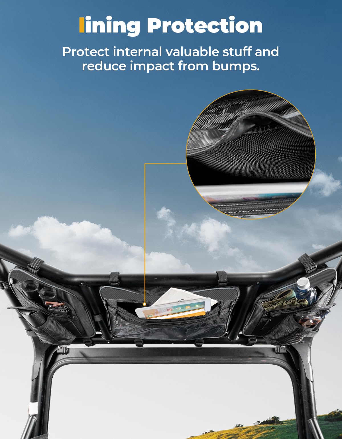 KEMIMOTO Bolsa de techo UTV compatible con RZR XP 1000 2024, gran capacidad 1680D, impermeable, evita la flacidez, bolsa de almacenamiento superior compatible con Polaris RZR XP 1000/RZR XP 4 1000