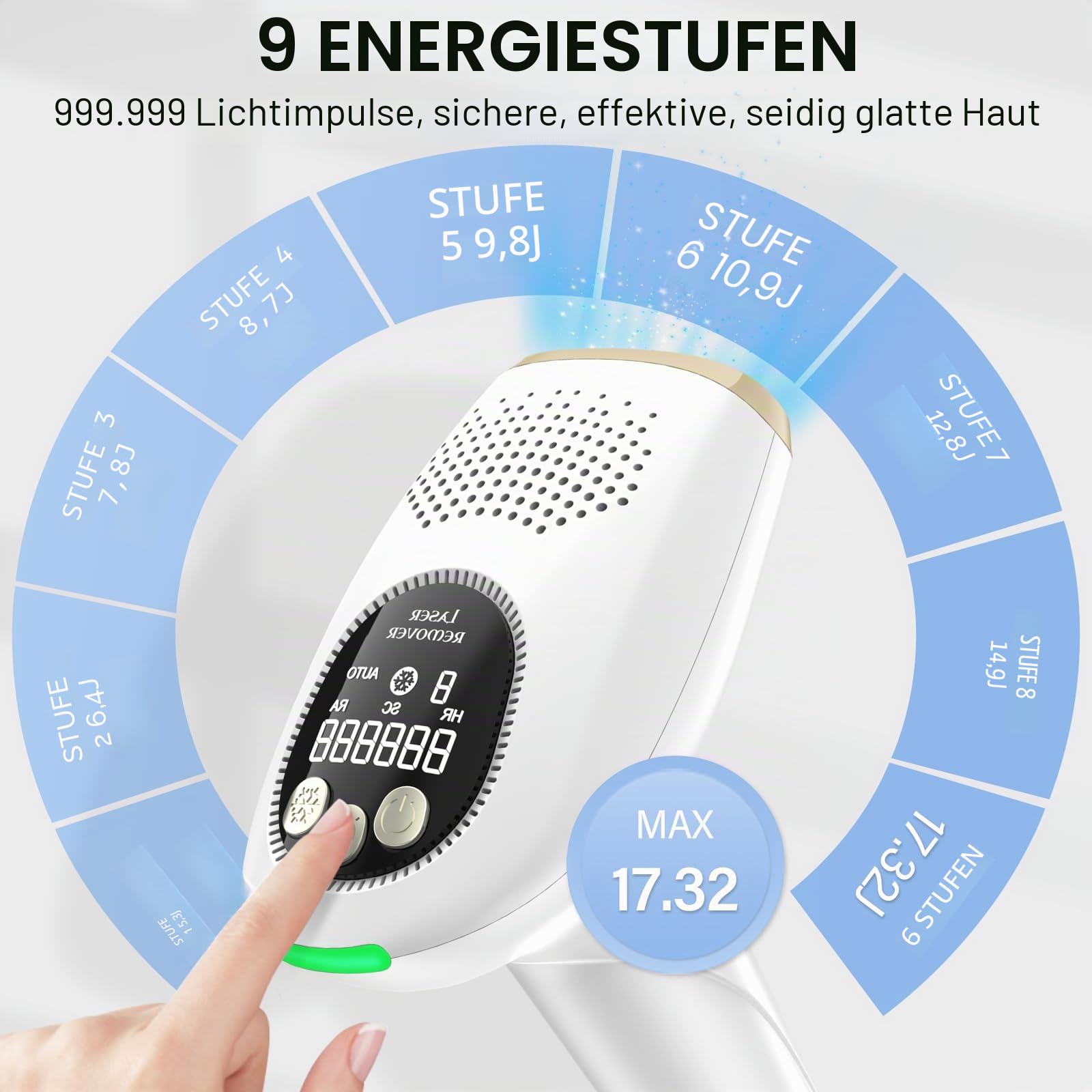 NIKYJM IPL Geräte Haarentfernung Laser mit Kühlfunktion, 600-1200nm Wellenlänge, 9 Energiestufen, IPL Laser Haarentfernung für Damen/Herren, Gesich, Bikini, Körper, Beine, Achseln