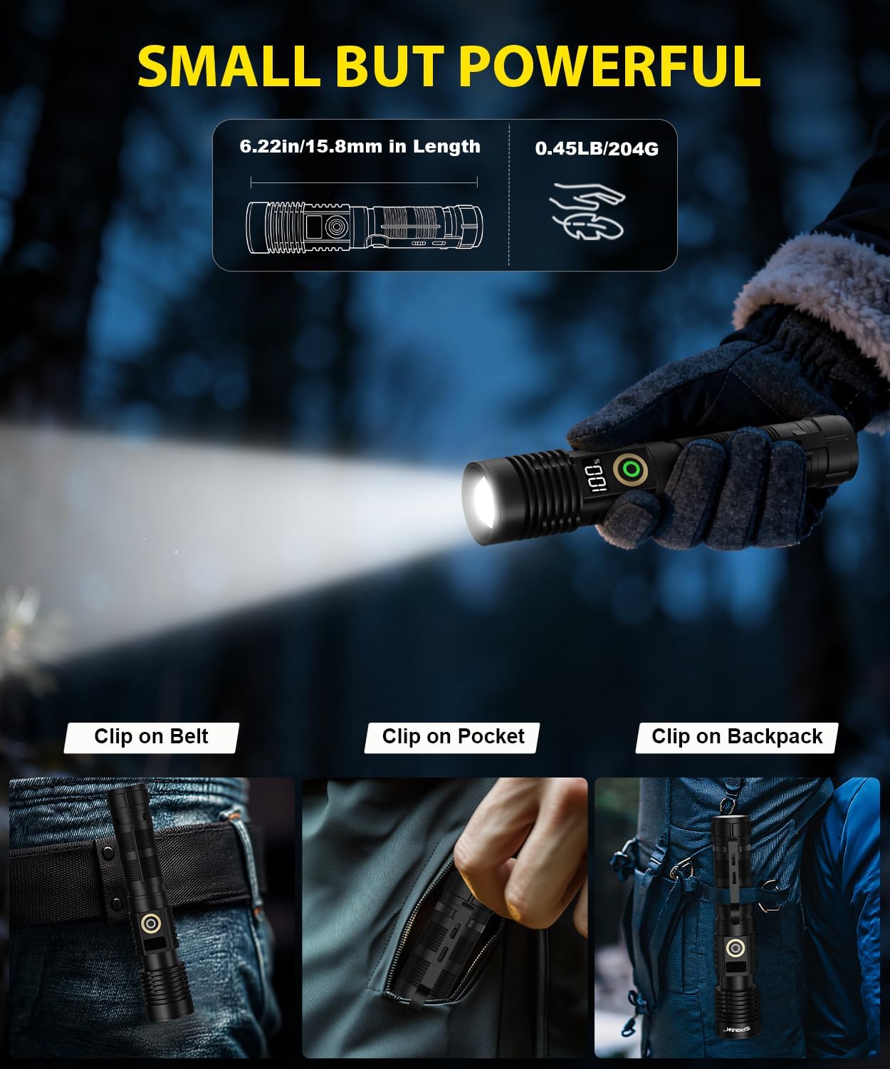 Rechargeable Flashlight High Lumens-Super Bright Magnetic Flash Light with Power Digital Display, Long Range,Dimmable,Waterproof,Pocket Handheld Tactical LED Flashlights for Emergency - Image 4