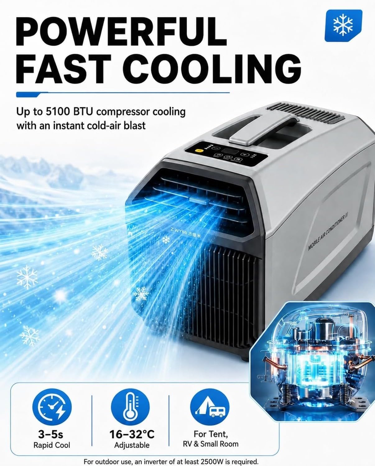 Aire Acondicionado portátil para Camping 5100 BTU, Enfriador de Aire para Tienda de campaña con diseño de Doble conducto, evaporación automática sin Necesidad d, Green